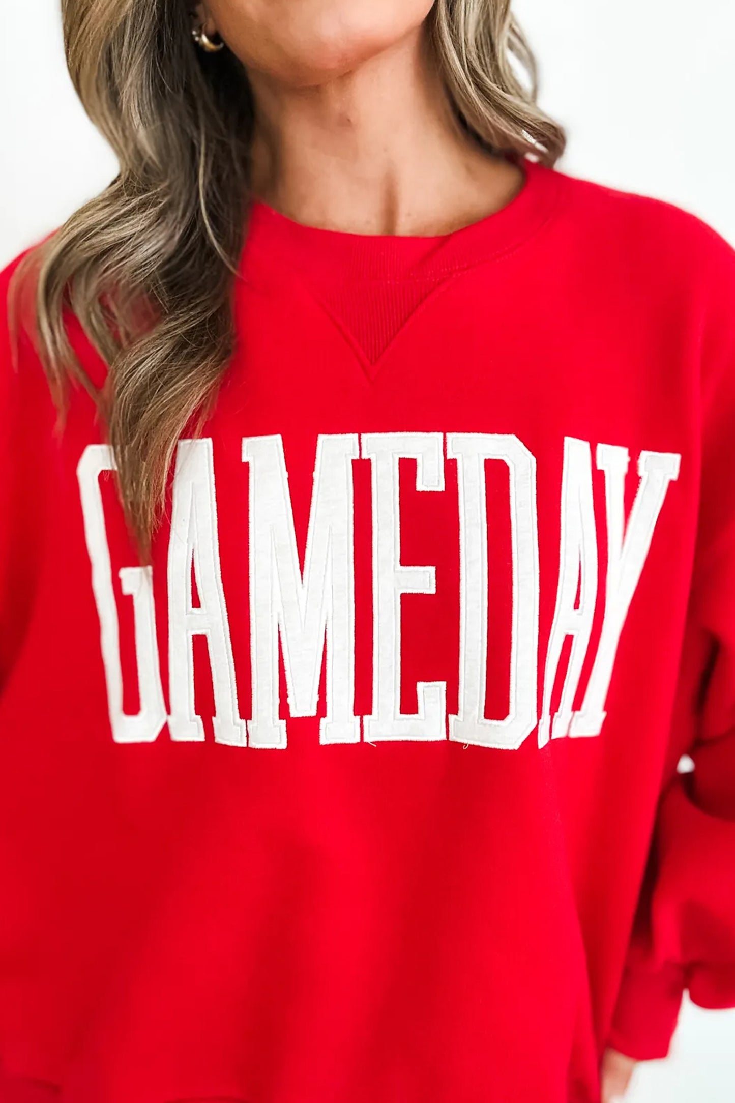 Red GAMEDAY Embroidered Patch Pattern Sweatshirt