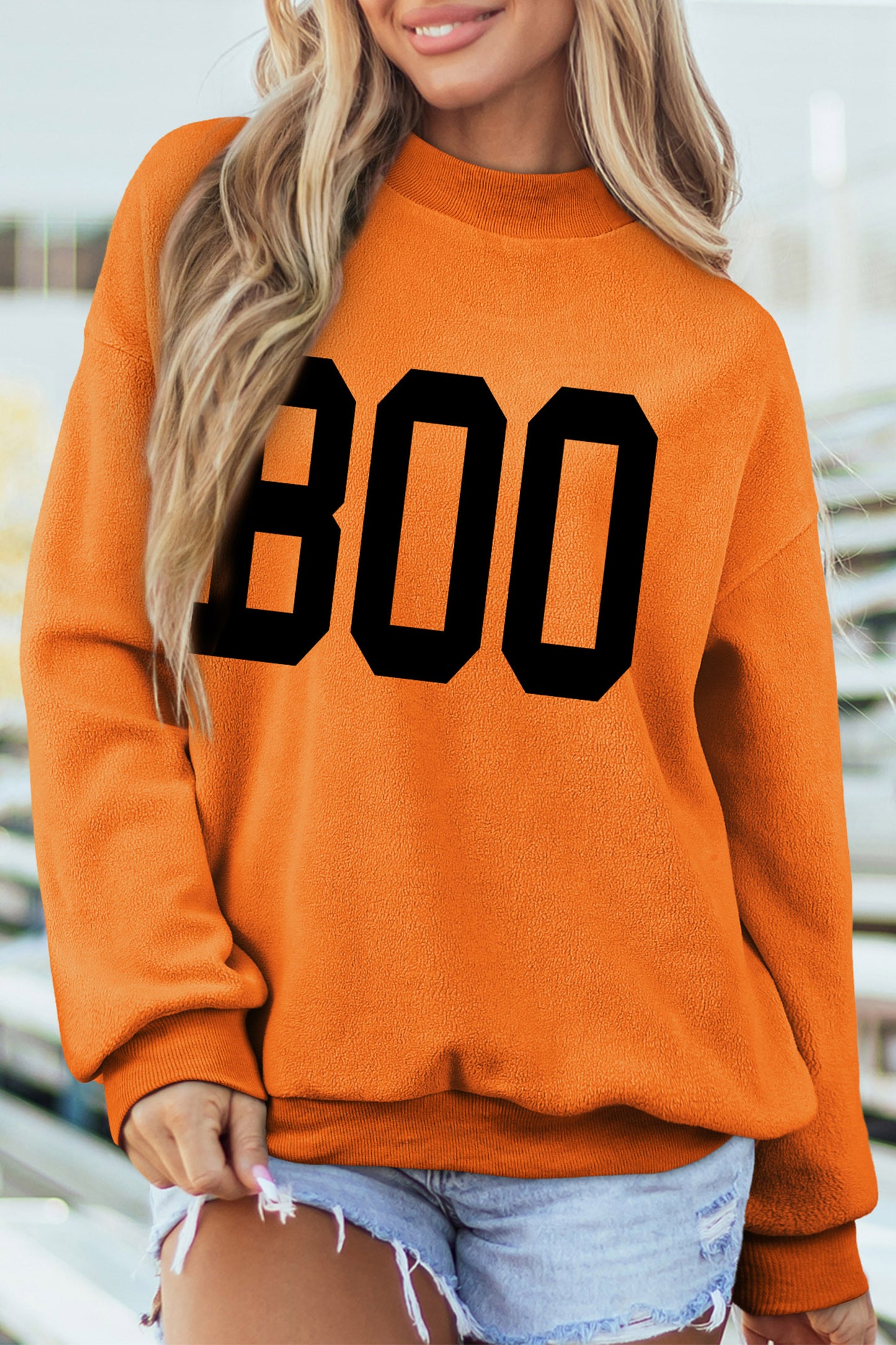 Carrot Spooky Ghost/ BOO Reversible Print Mock Neck Casual Pullover Sweatshirt