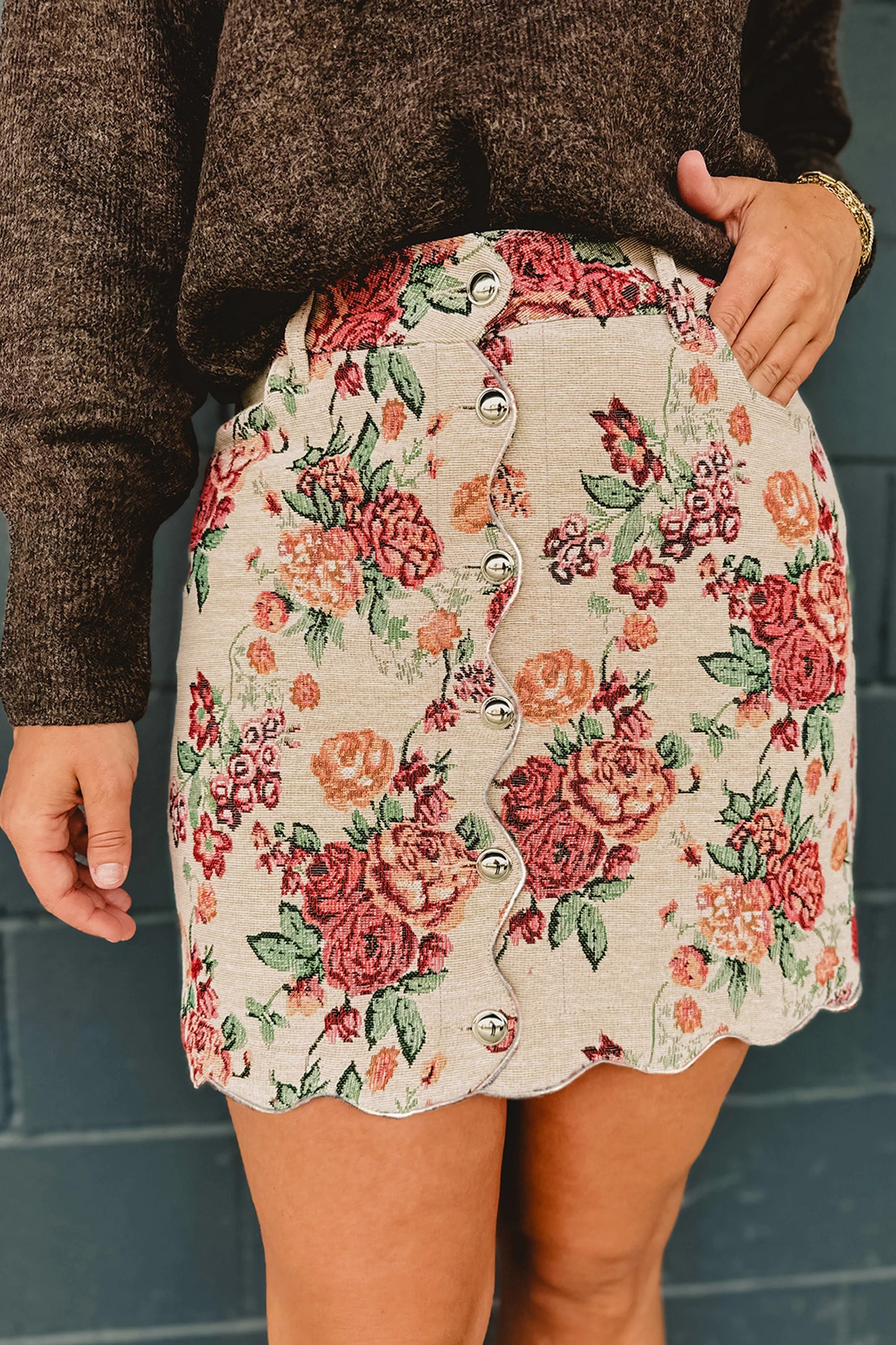 Rosé Garden Button-Front Mini Skirt