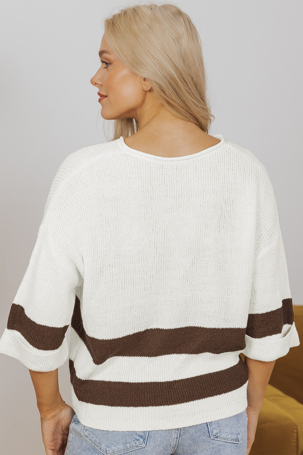 Mocha Cream Stripe Knit Top
