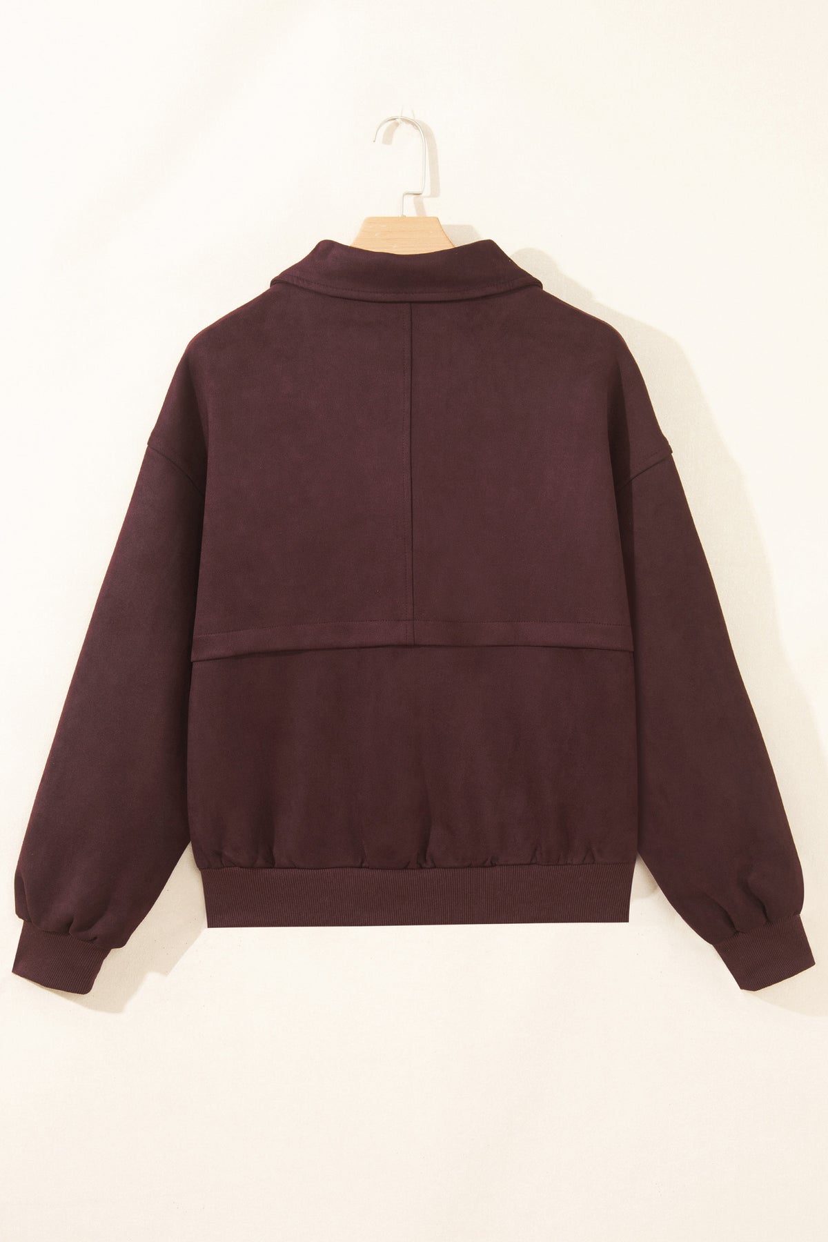 Chicory Coffee Solid Zip-up Metal Placket Collar Long Sleeve Jacket