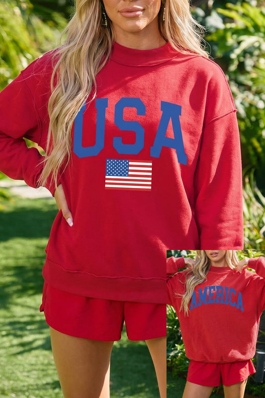 Red Mock Neck Reversible USA/America Graphic Sweatshirt