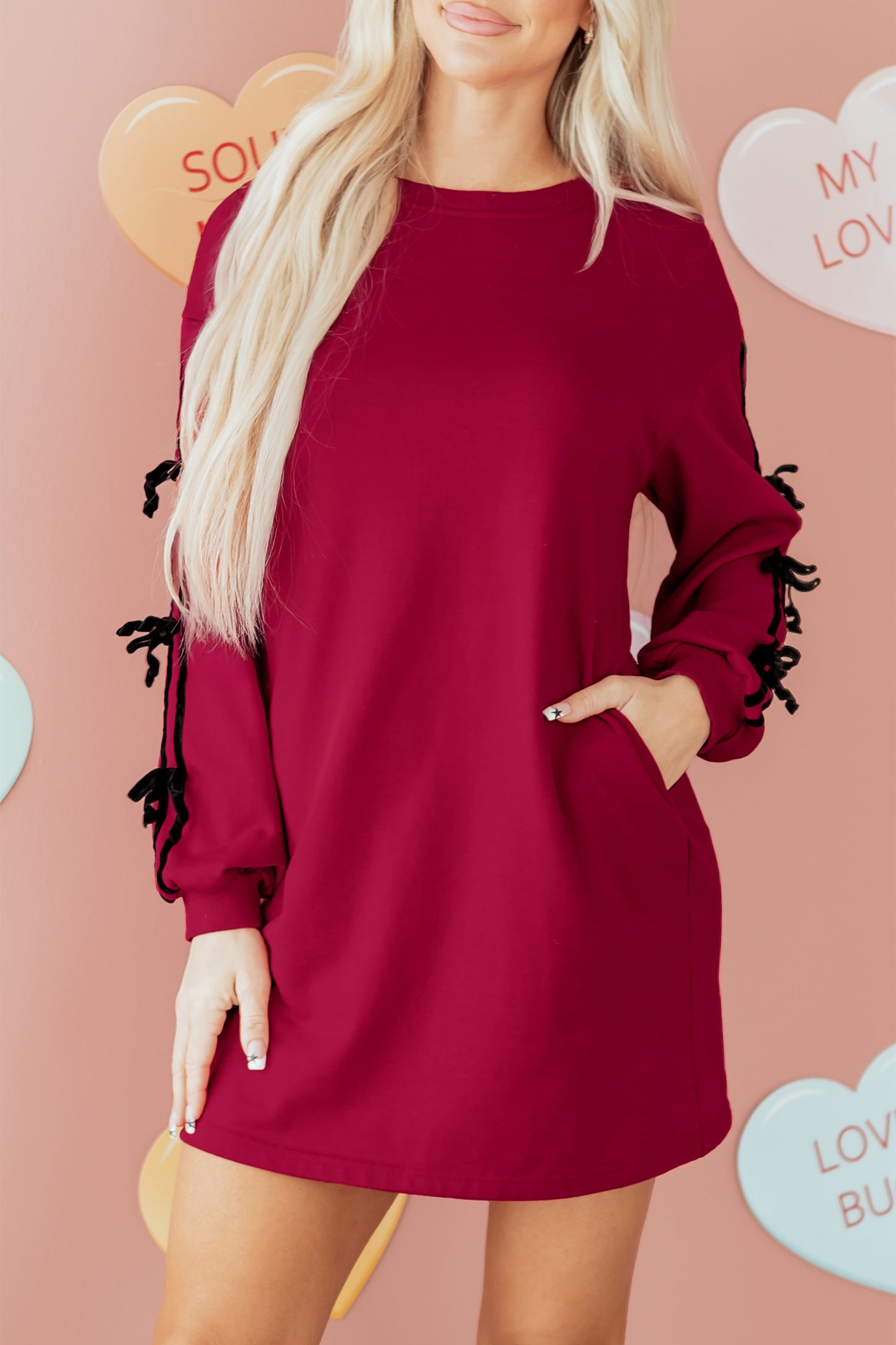 Bordeaux Darling Tie-Sleeve Dress