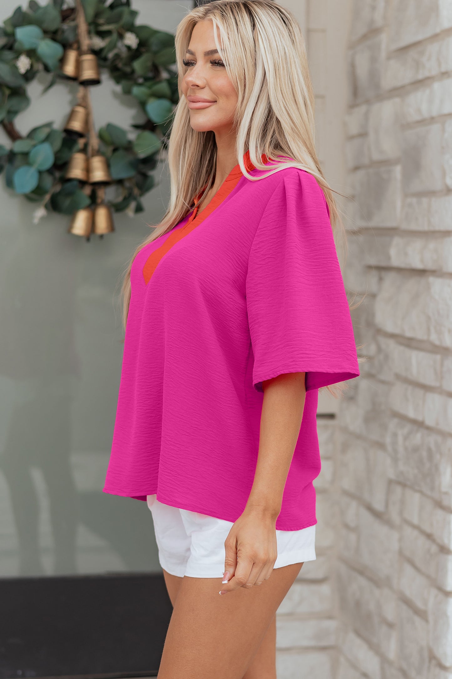 Pink Punch Contrast Trim Blouse