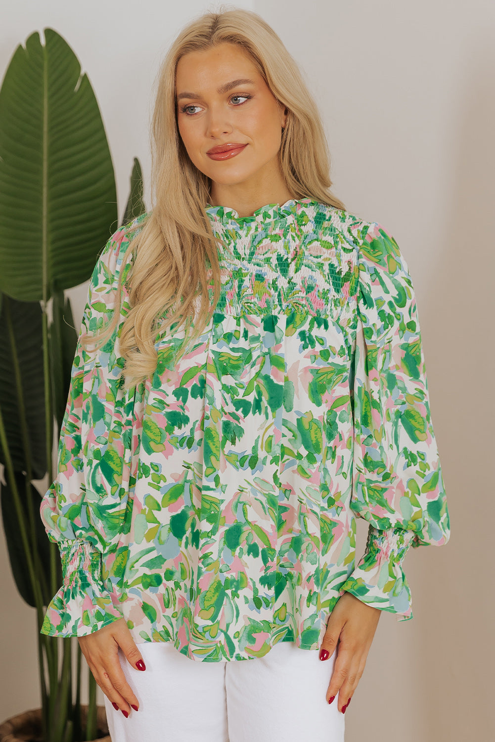Emerald Garden Smocked Blouse
