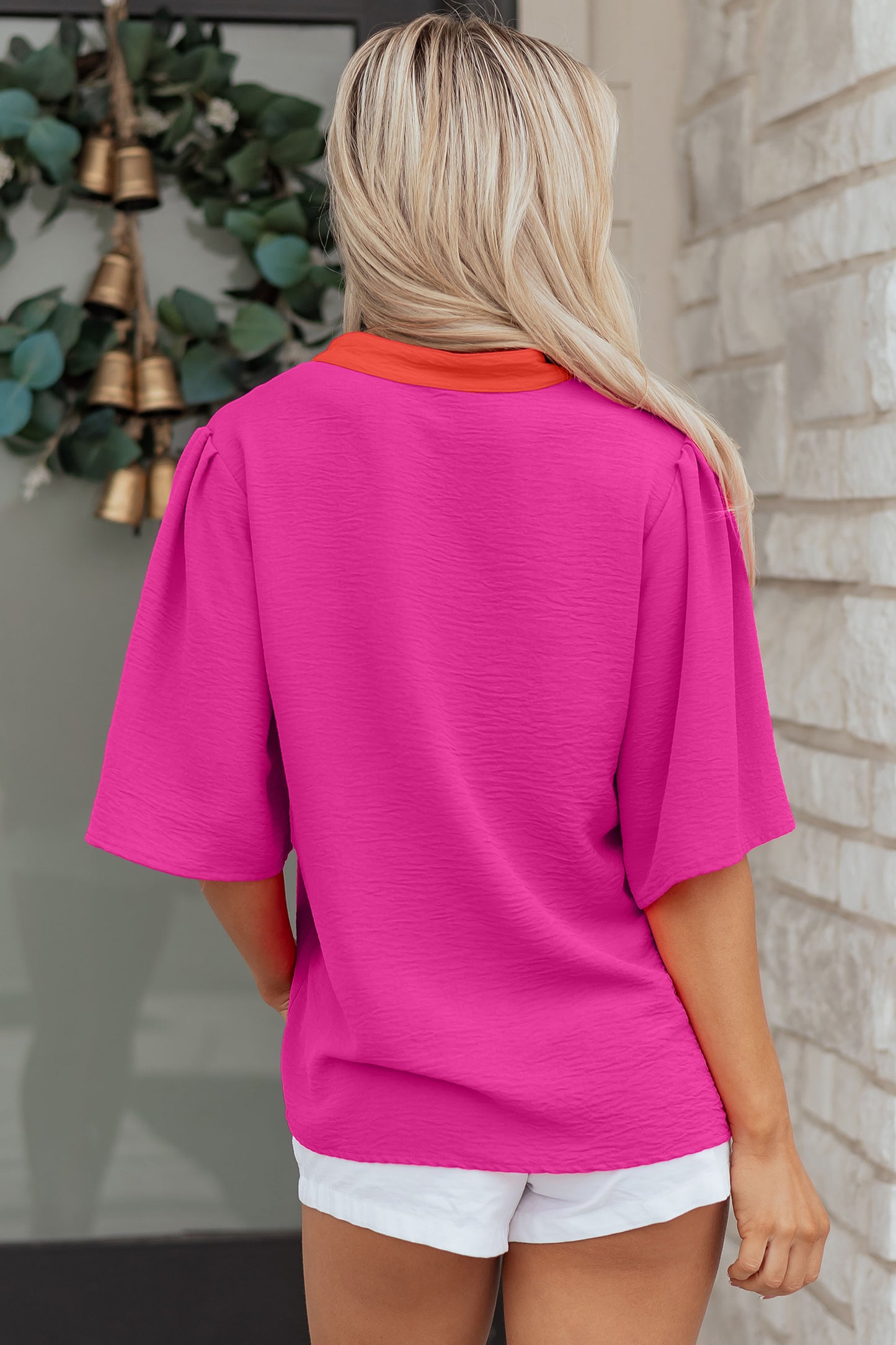 Pink Punch Contrast Trim Blouse