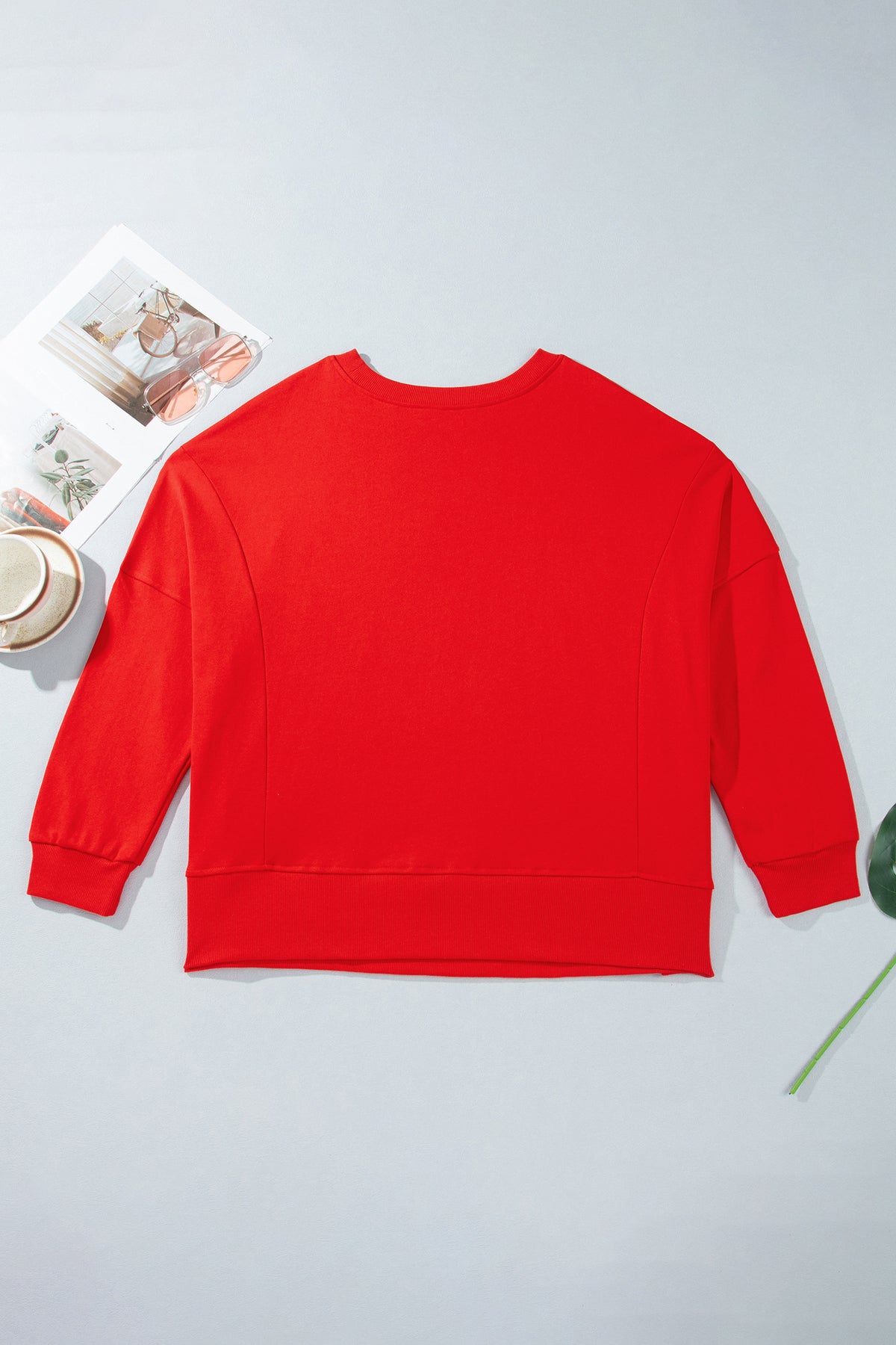 Fiery Red Patch Embroidery Star Colorblock Plus Size Sweatshirt