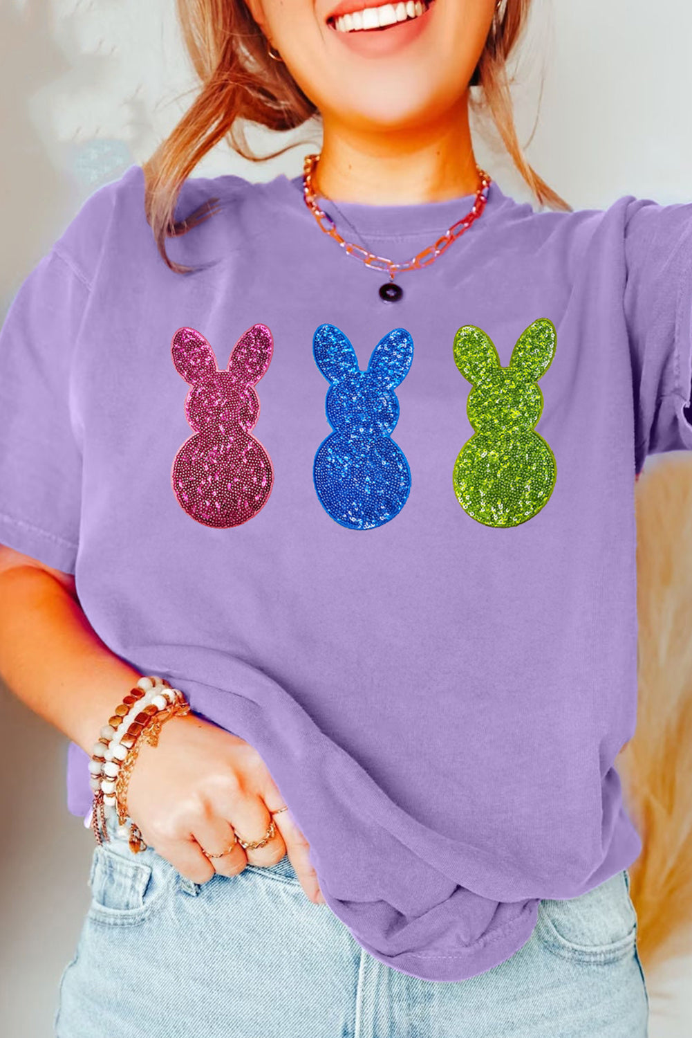 Easter Bunny Graphic Crewneck T Shirt