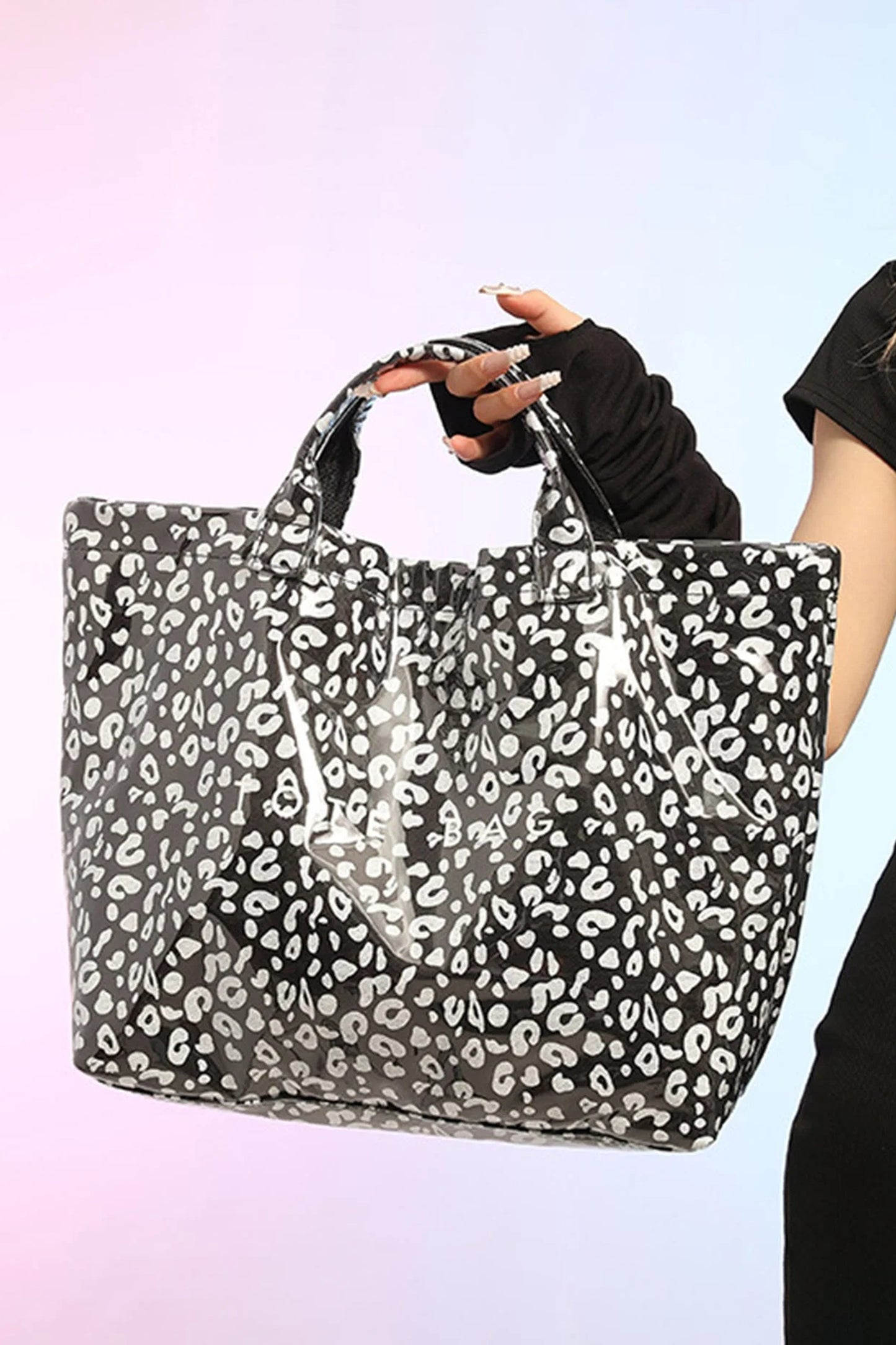 Color black Leopard PU Leather Water Proof Tote Bag