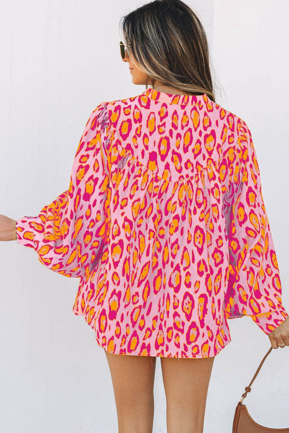 Pink Palms Leopard Button-Up Blouse