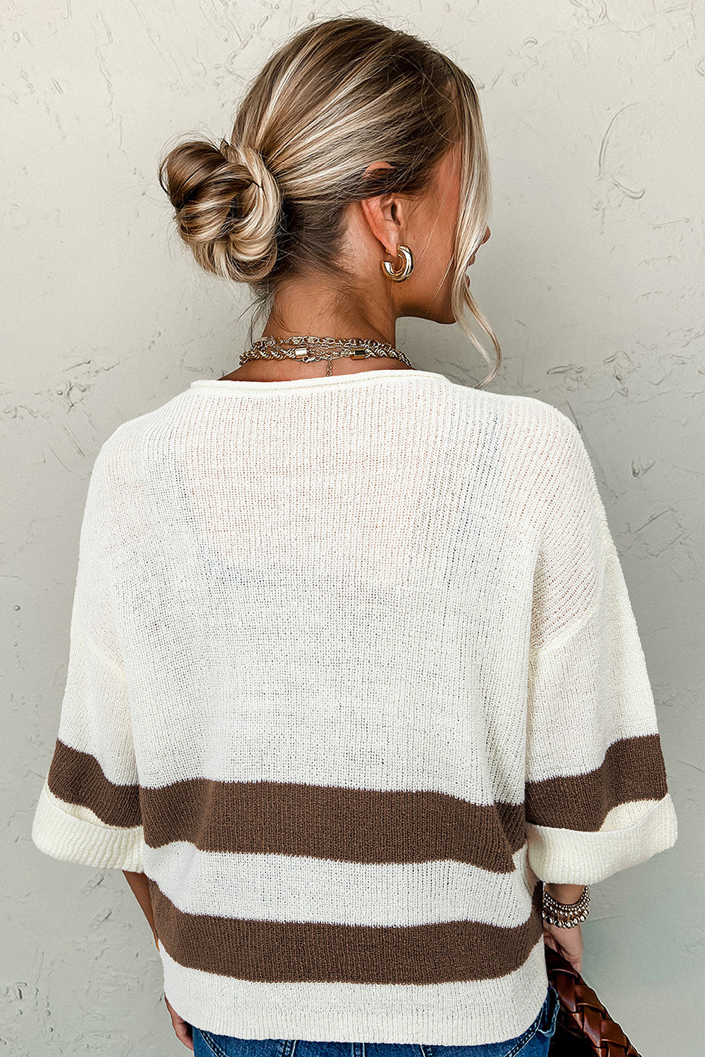 Mocha Cream Stripe Knit Top