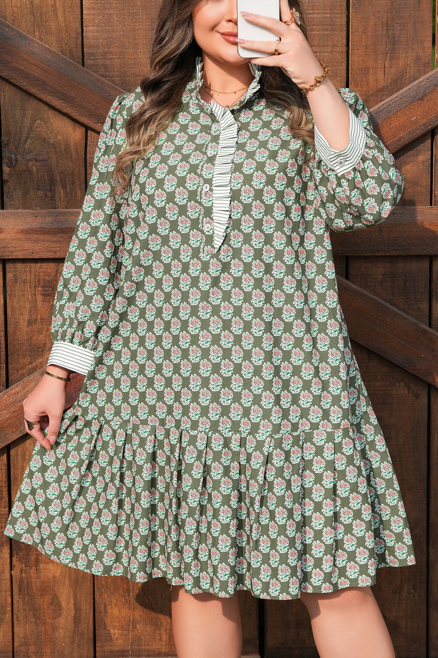 Olive Bloom Tiered Dress