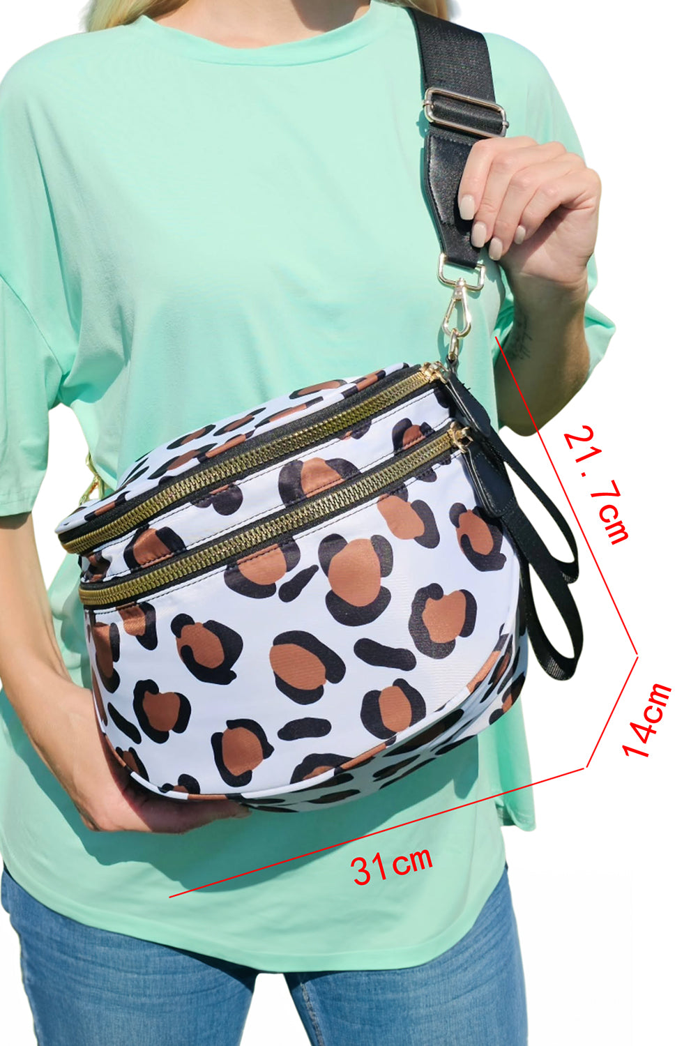 White Checkered Print Wide Strap Large Crossbody Bag