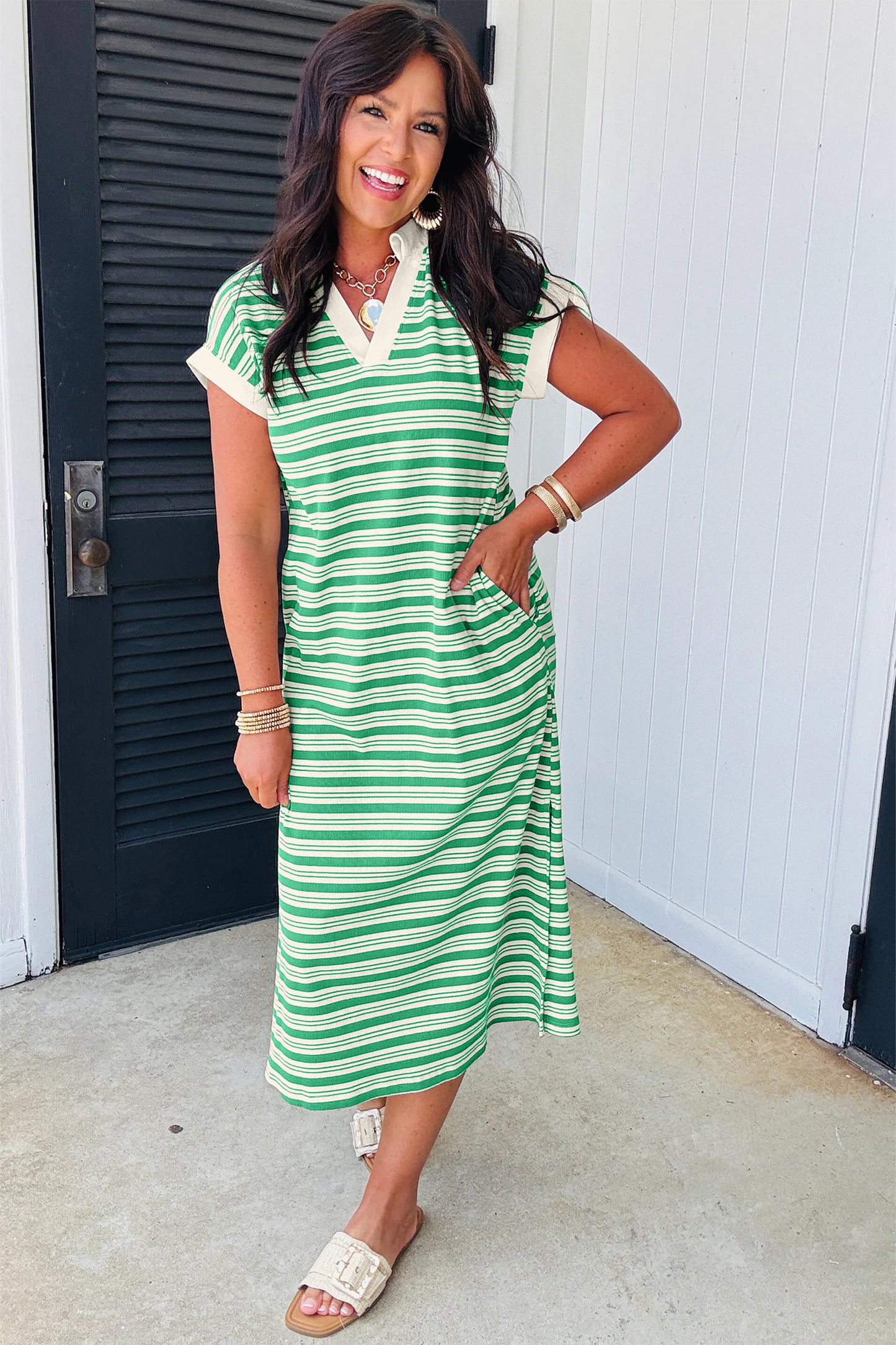 Harbor Breeze Striped Midi Dress