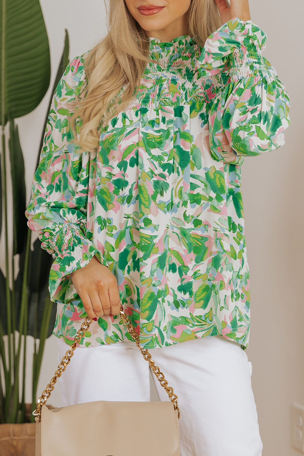 Emerald Garden Smocked Blouse