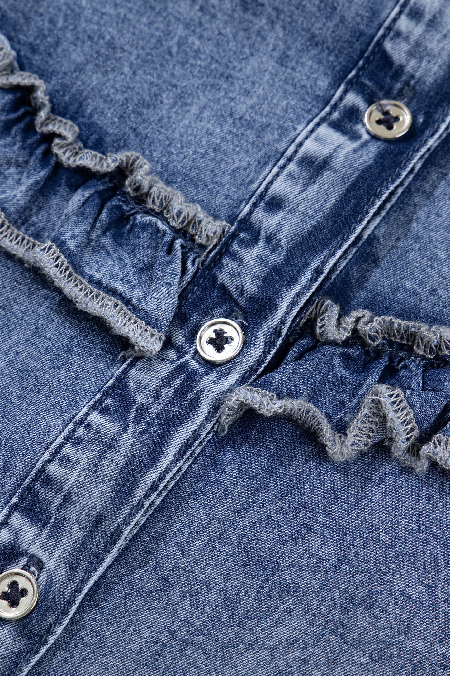 Ruffled Indigo Charm Denim Shirt