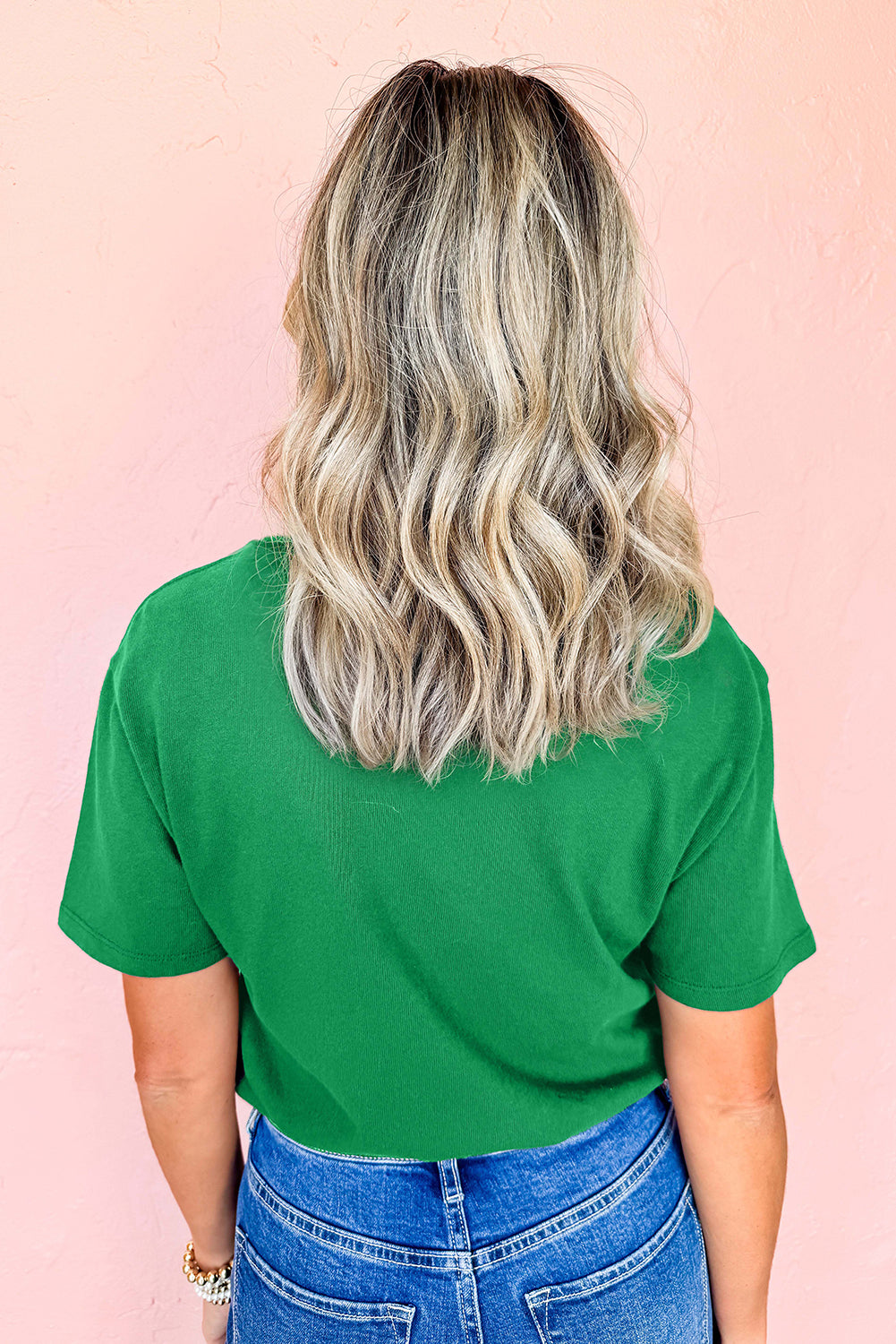 Bright Green Rhinestone Lucky Clover Graphic Tee