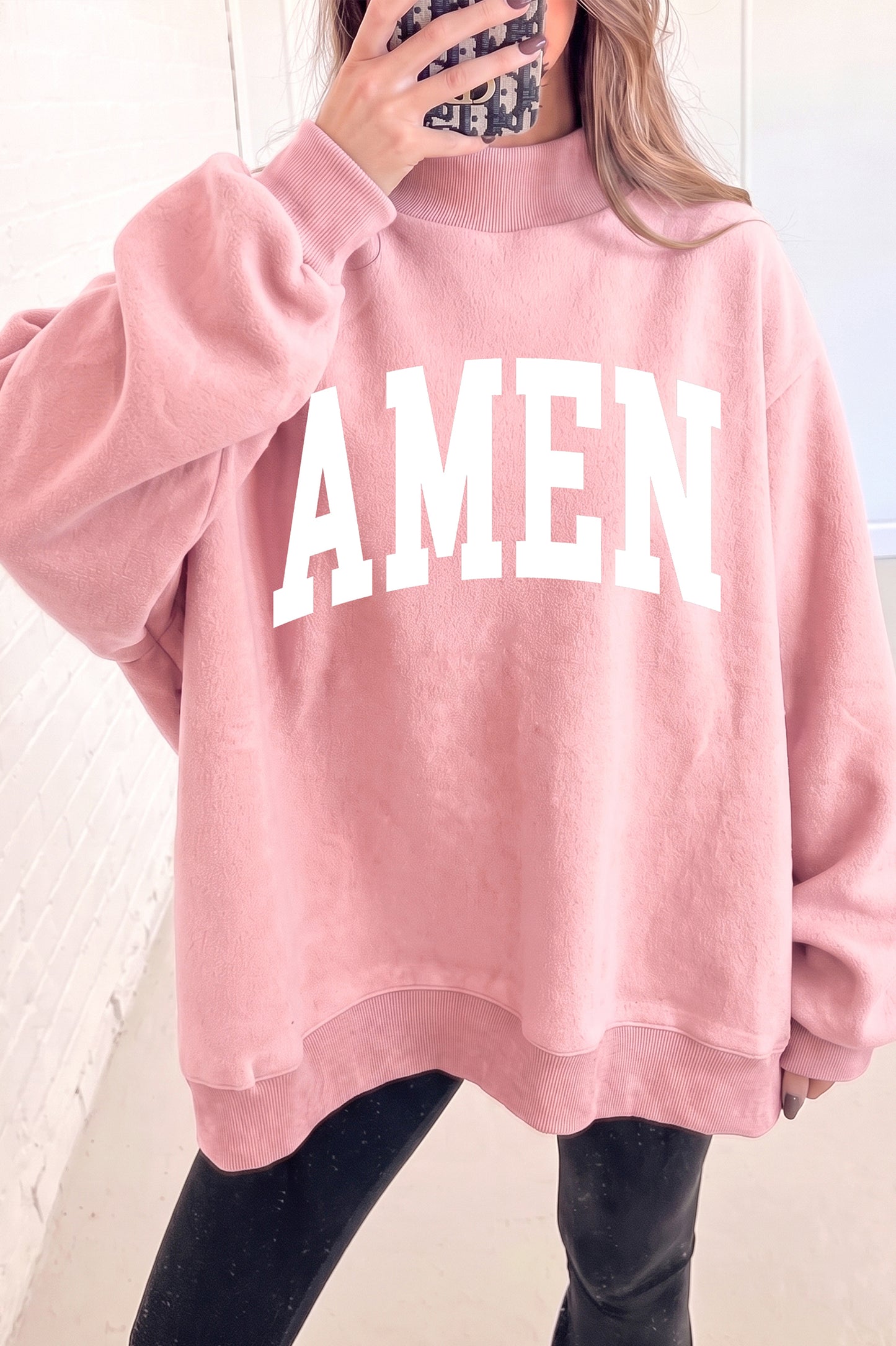 WWJD/ AMEN Double Side Printed Mock Neck Reversible Sweatshirt