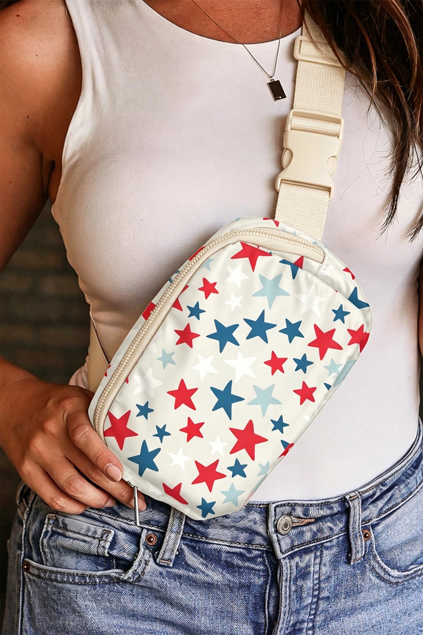White Star Printed Crossbody Bag