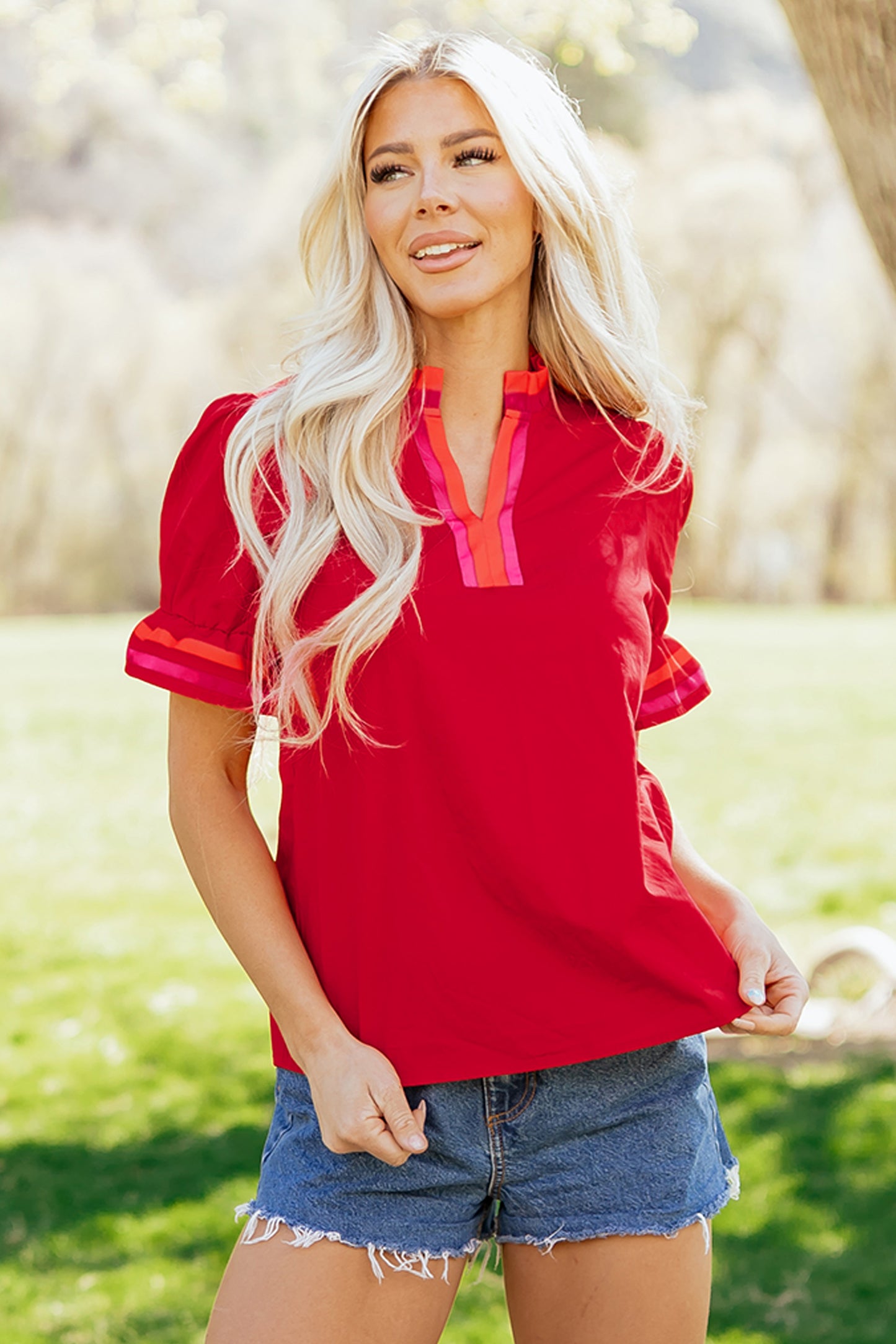 Cherry Pop Ruffle Sleeve Blouse