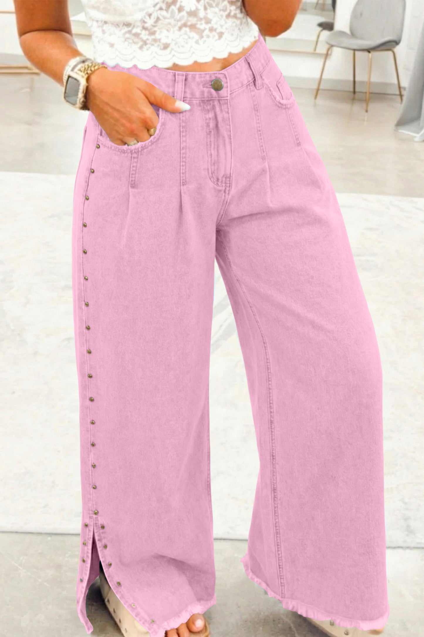 Pink Petal Studded Denim