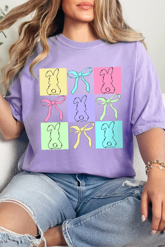 Wisteria Bunny Bow Plaid Print Easter Tee