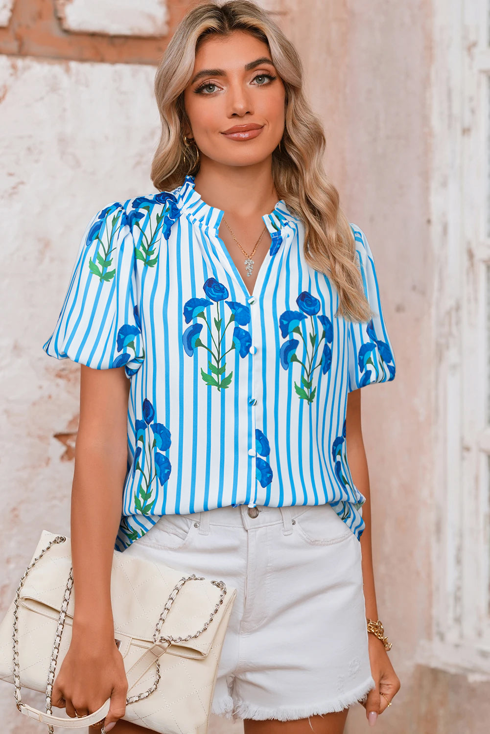 Santorini Stripe Floral Blouse