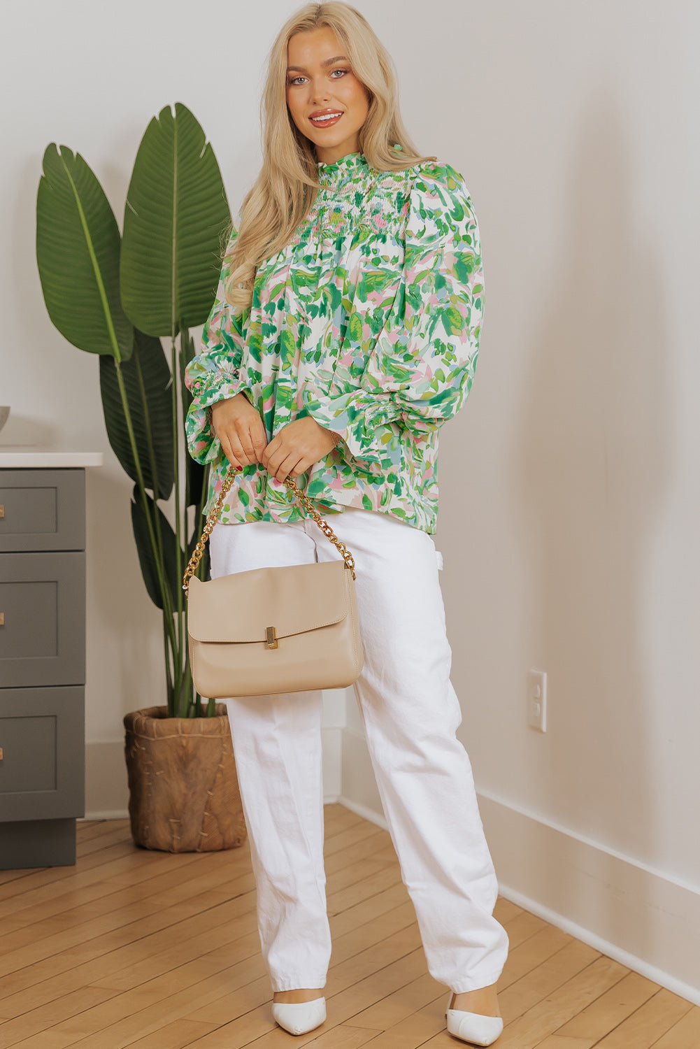 Emerald Garden Smocked Blouse