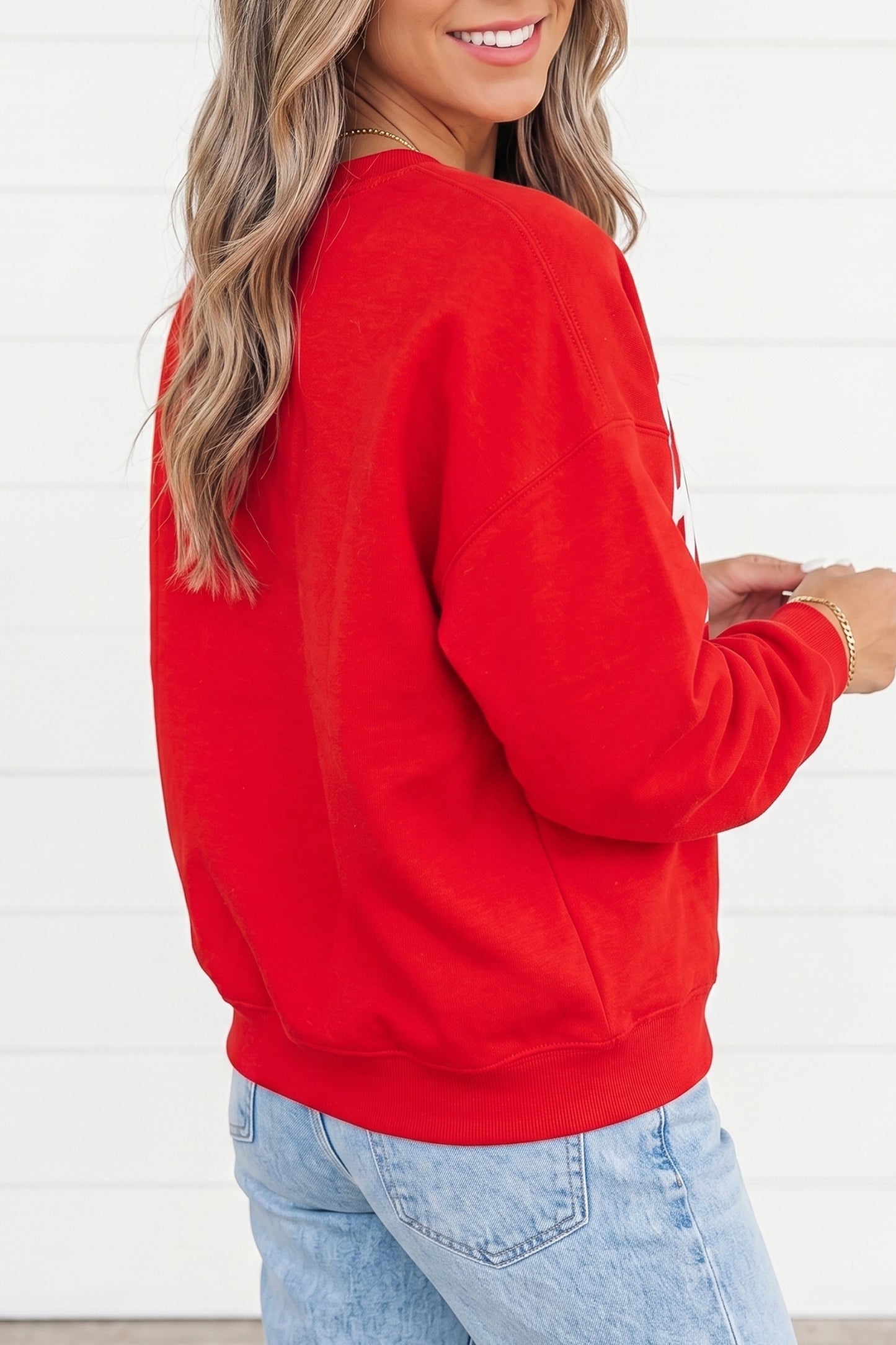 Red GAMEDAY Embroidered Patch Pattern Sweatshirt