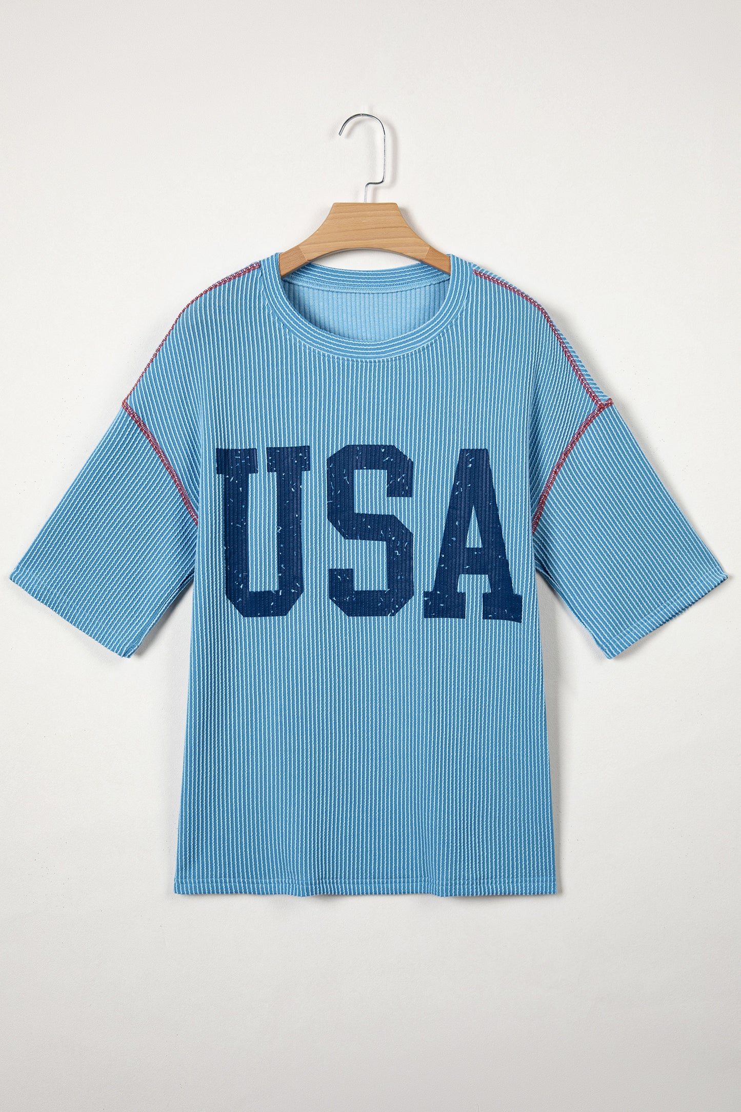 Beau Blue USA Graphic Half Sleeve Loose Ribbed Top