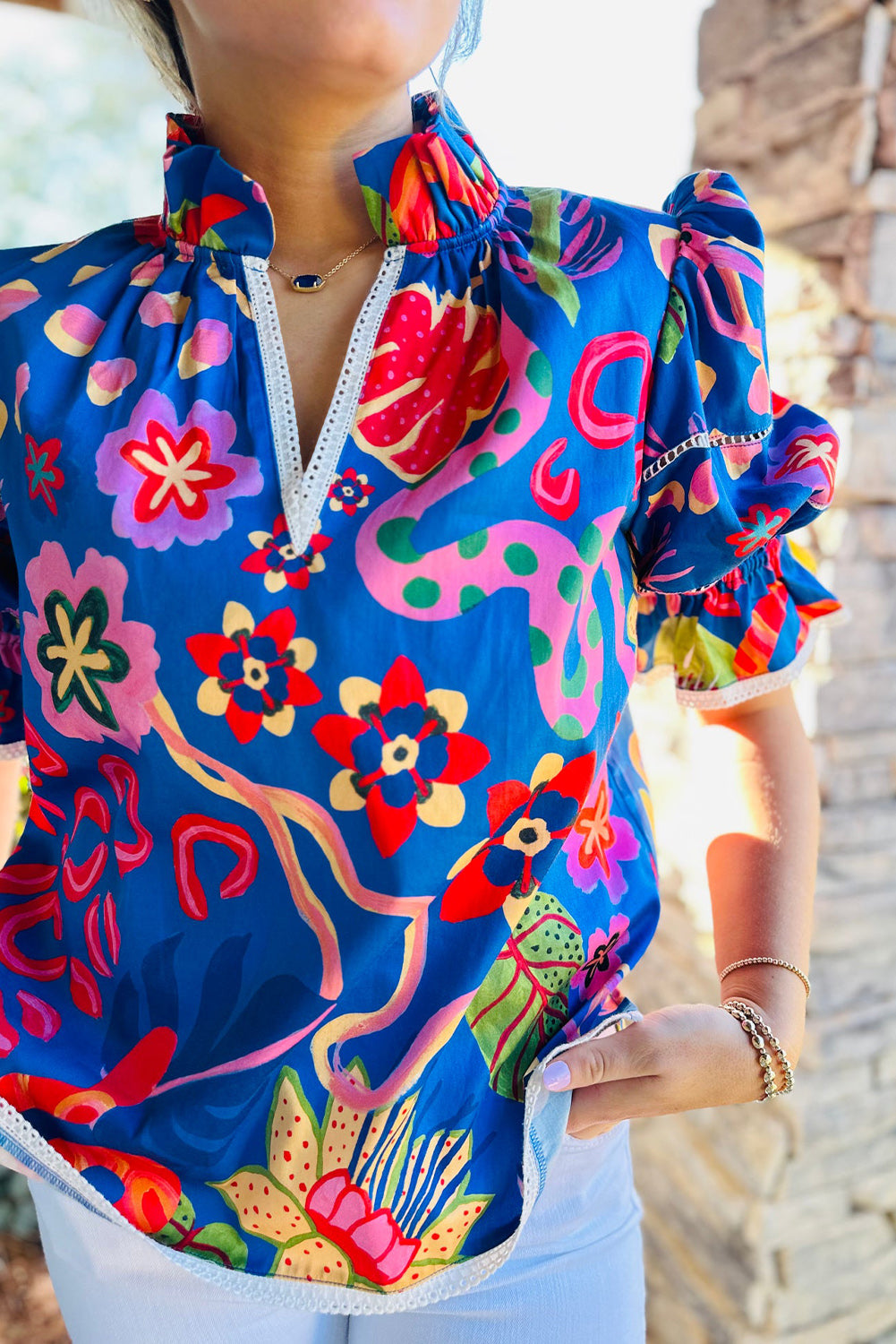 Santorini Bloom Statement Blouse
