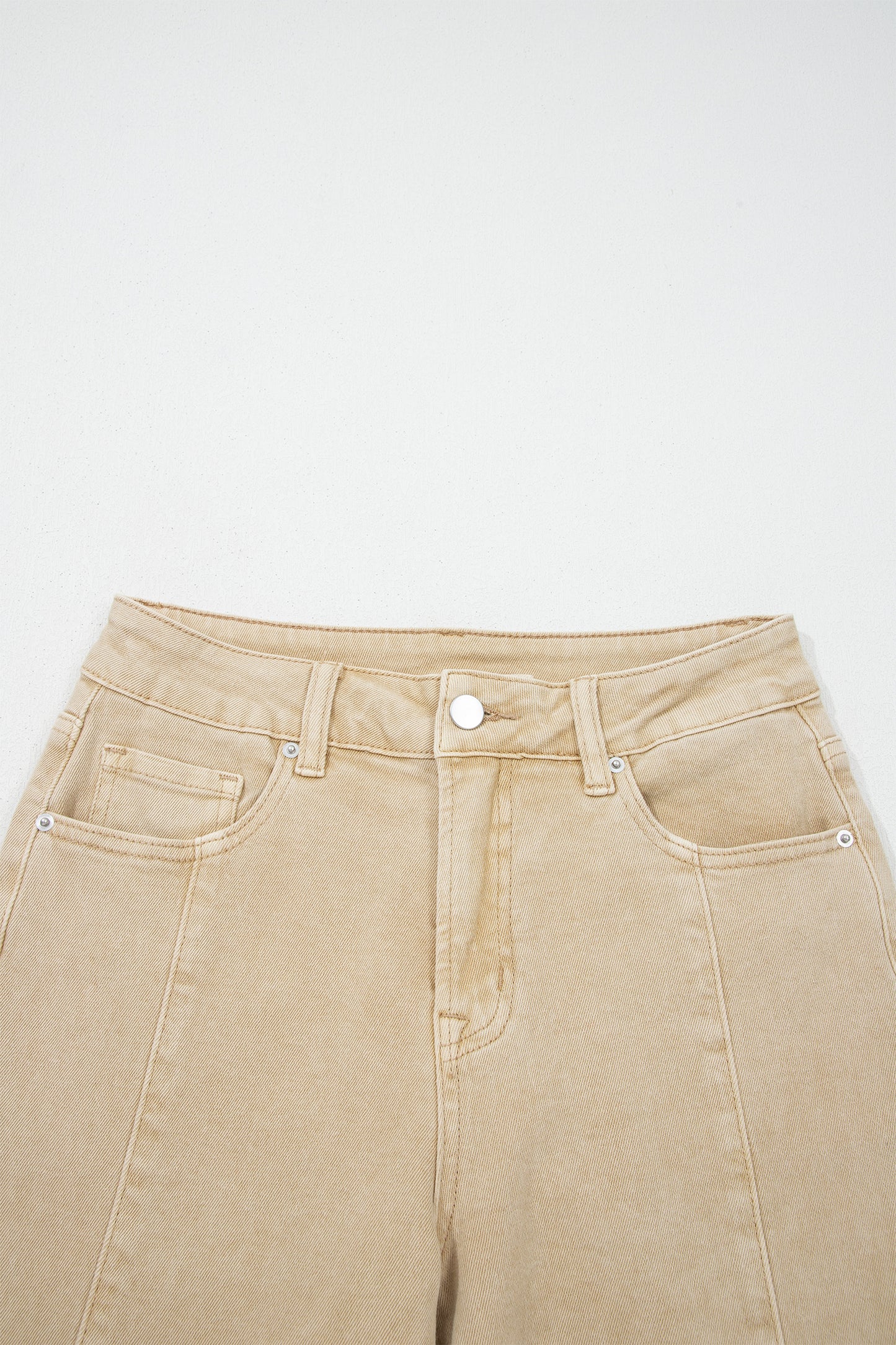 Apricot Solid Color Seamed Center Wide Leg Cropped Jeans