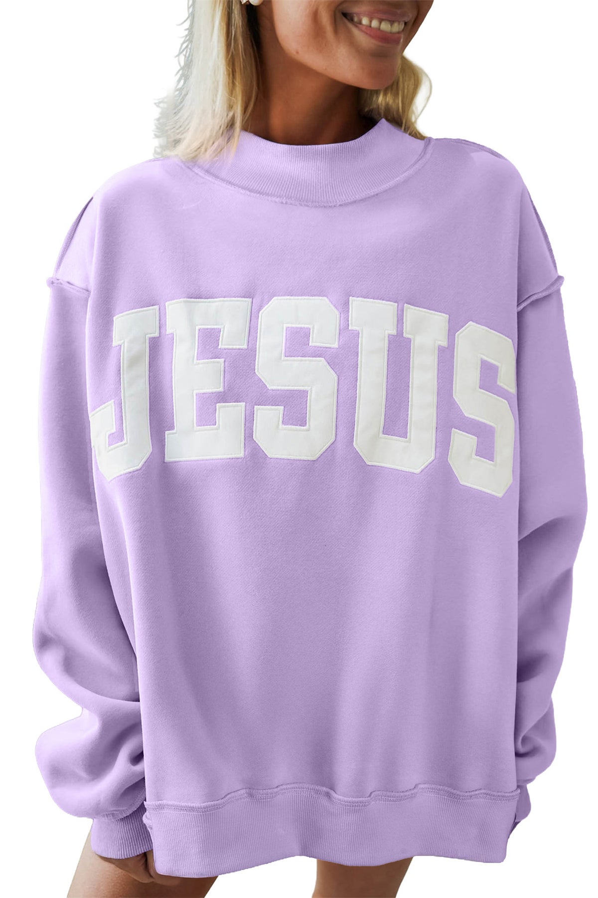 JESUS Graphic Exposed Seam Mock Neck Sweatshirt