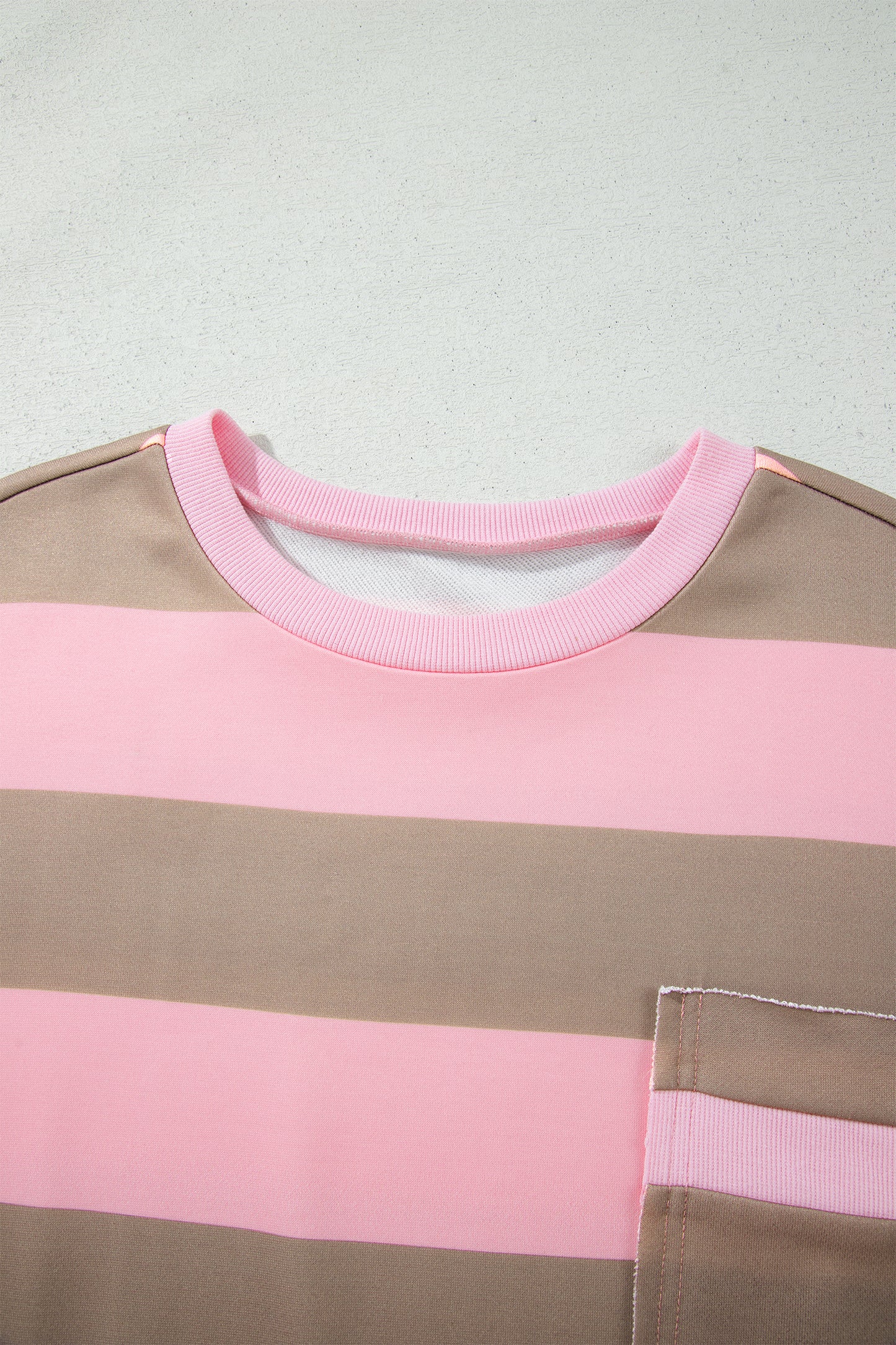 Pink Stripe Striped Colorblock Patch Pocket Split Hem Oversized Long Sleeve Sweatshirt