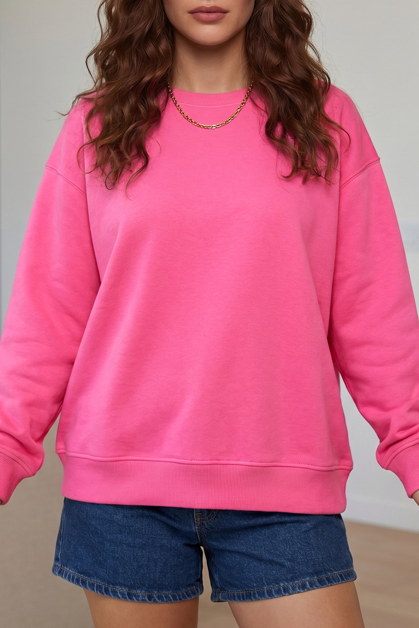 Sachet Pink Slogan Print Round Neck Long Sleeve Sweatshirt