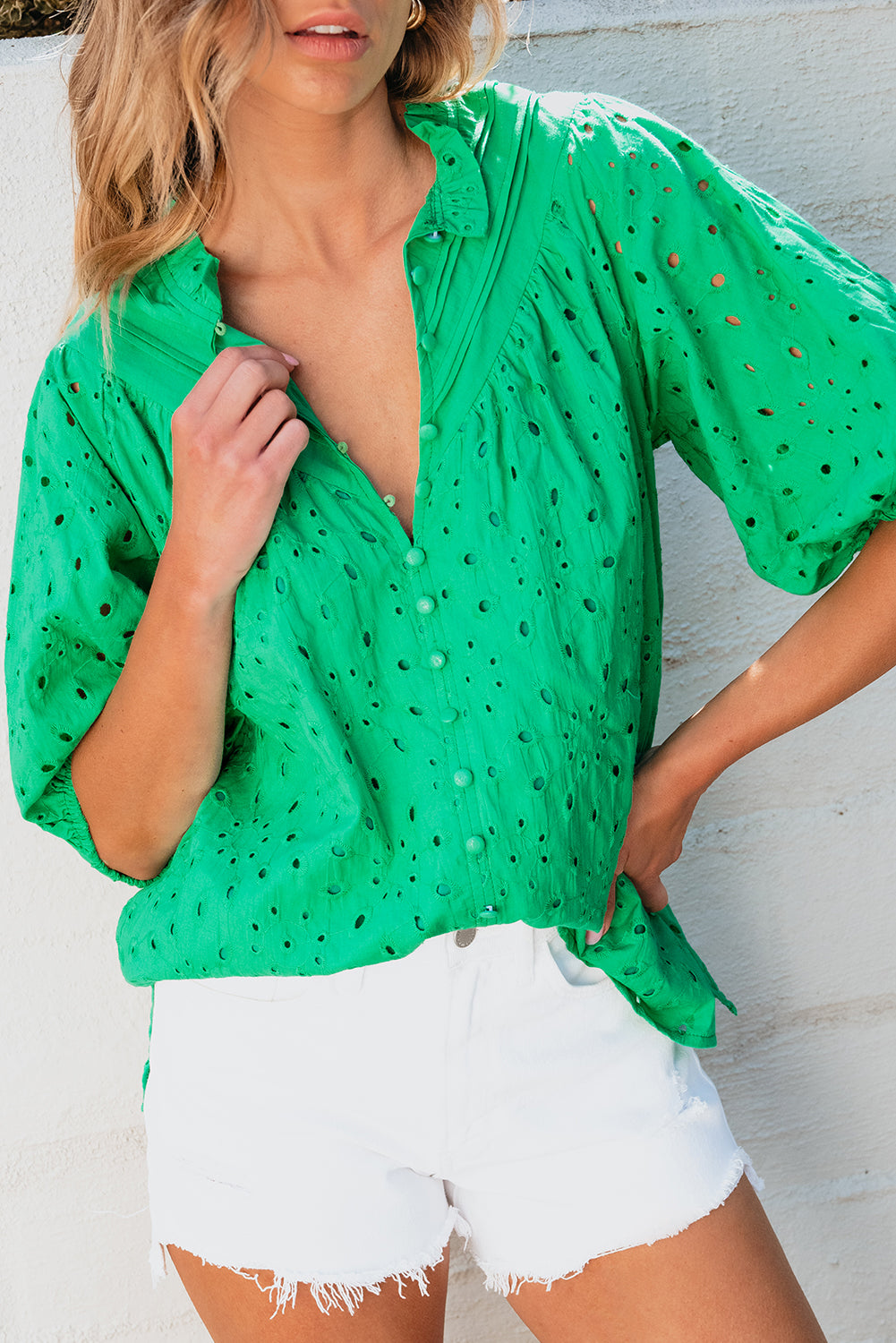 The Emerald Breeze Eyelet Blouse