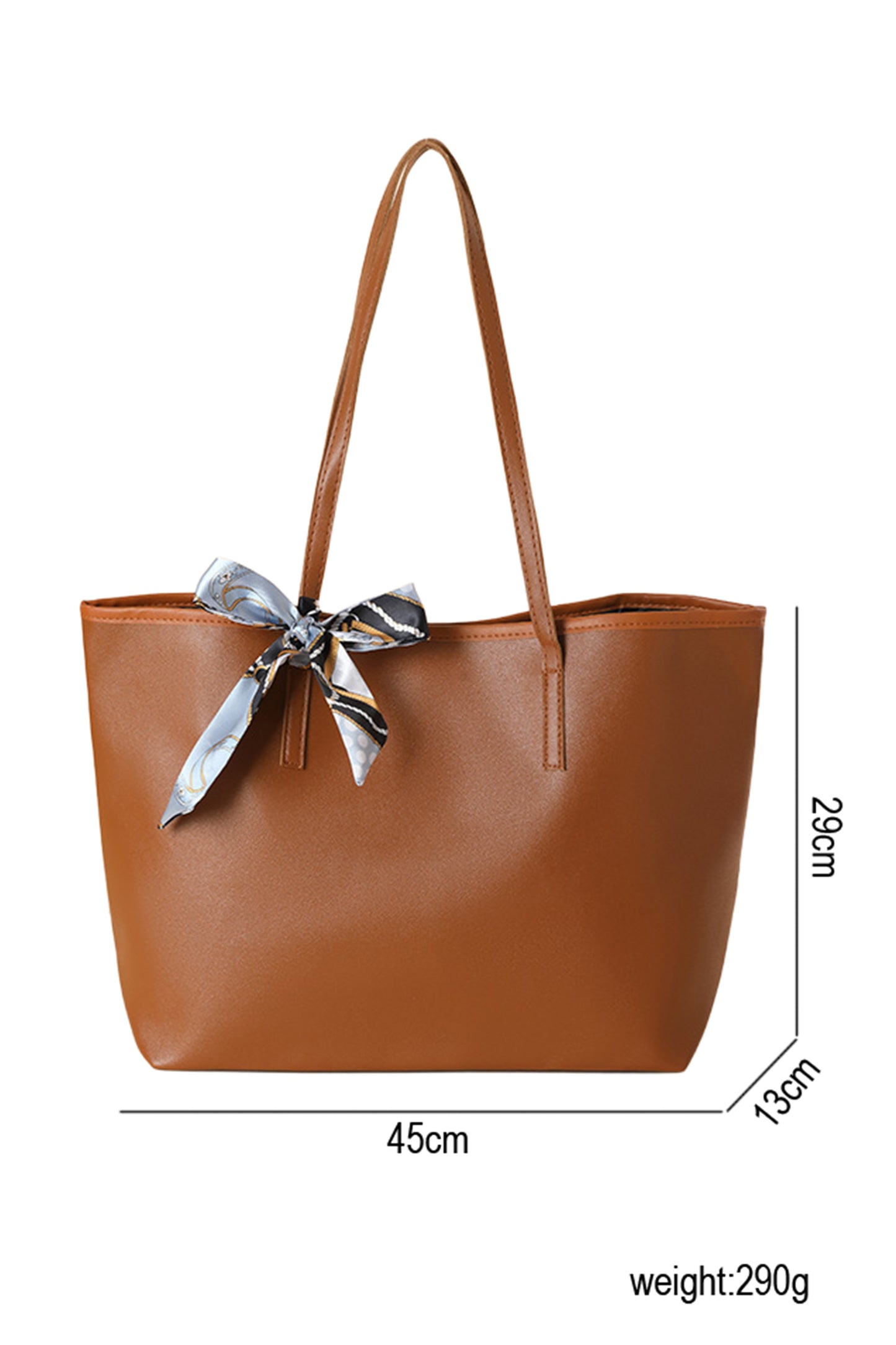 Chestnut Solid Color Large Capacity PU Leather Bag with Ribbon Detail