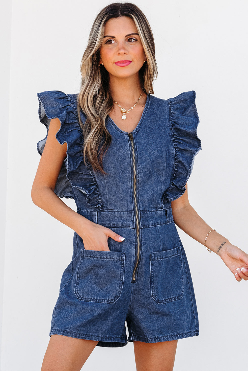 The Downtown Darling Denim Romper