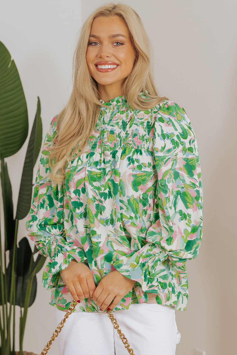Emerald Garden Smocked Blouse