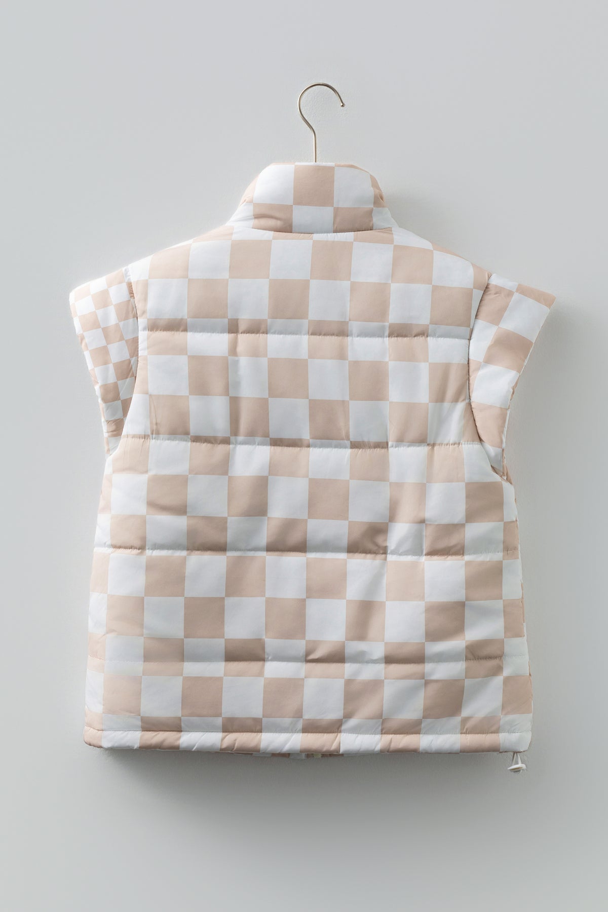 Khaki Contrast Plaid Quilted Button Zip Up Vest