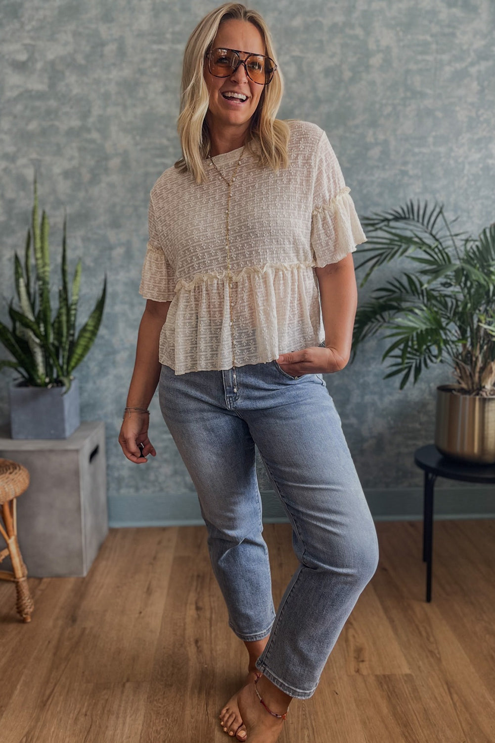 The Cream Lace Latte Peplum
