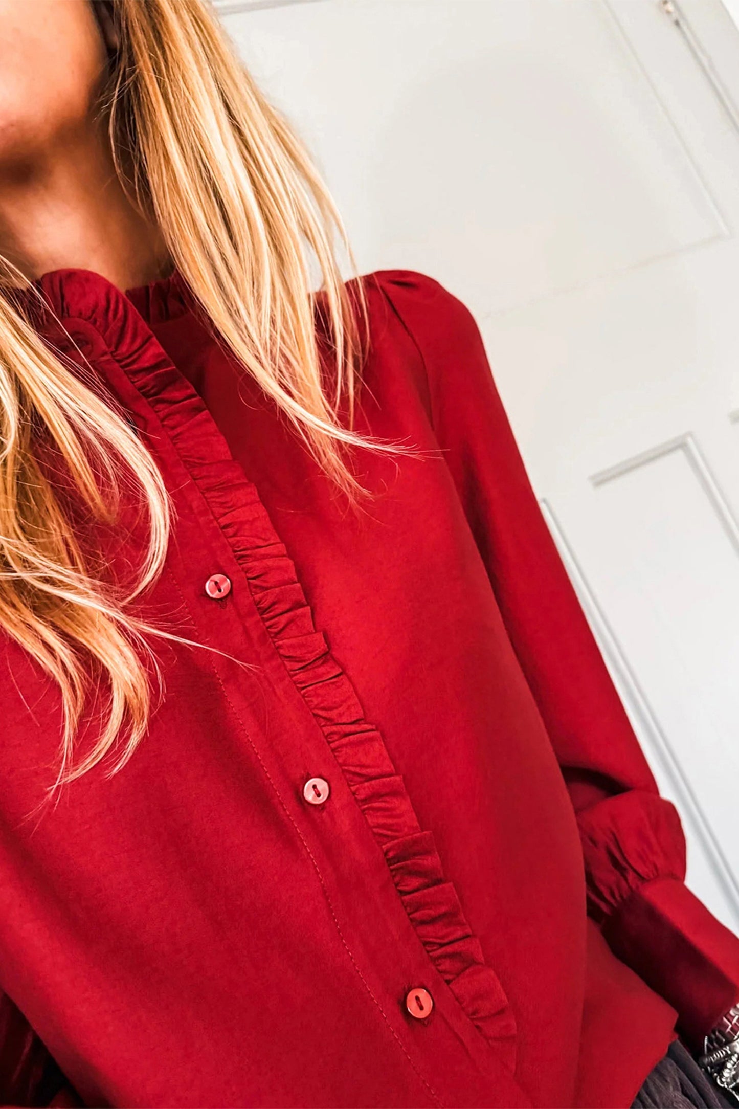 Crimson Grace Ruffle Blouse