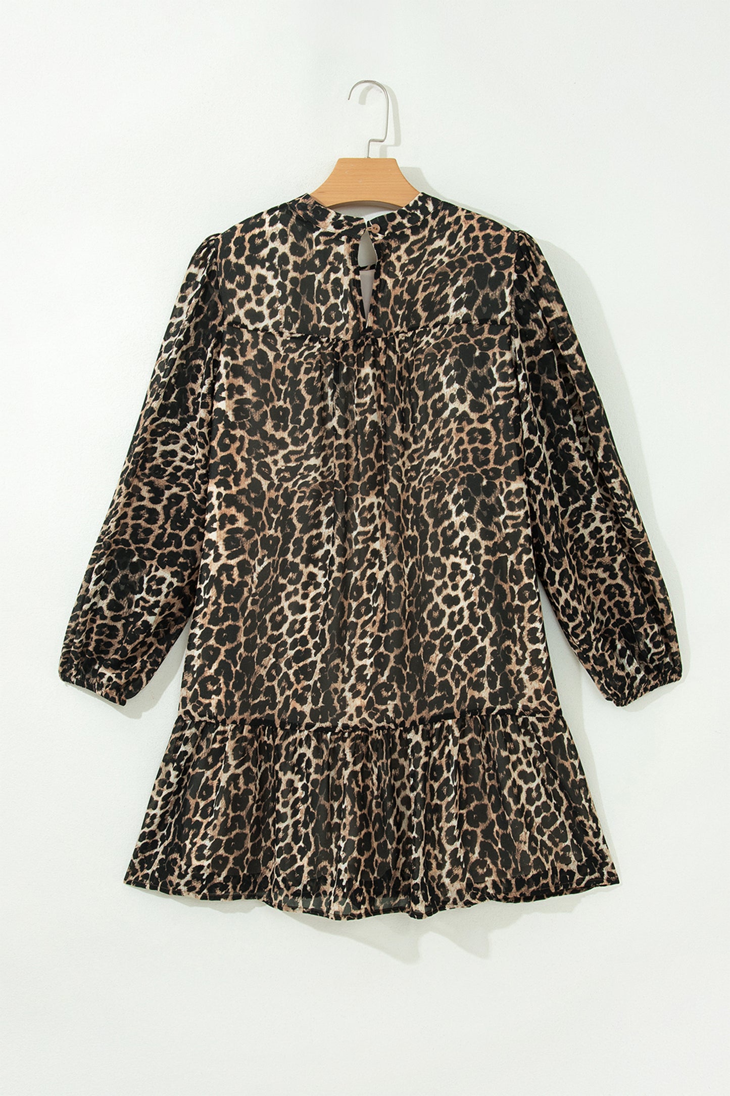 Brown Leopard Print Long Sleeve Short Shift Dress
