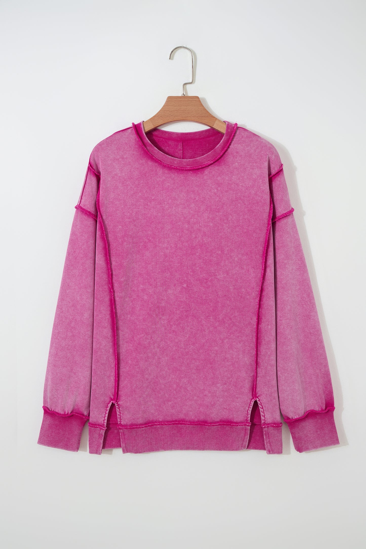Rose Red Mineral Wash Exposed Seam Side Slit Sweatshirt