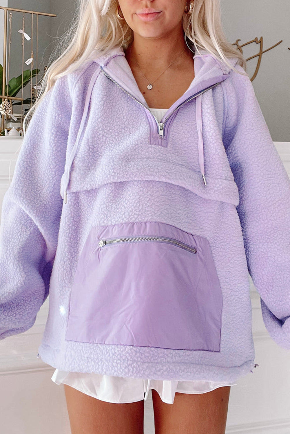 Lavender Cloud Sherpa Half-Zip Hoodie