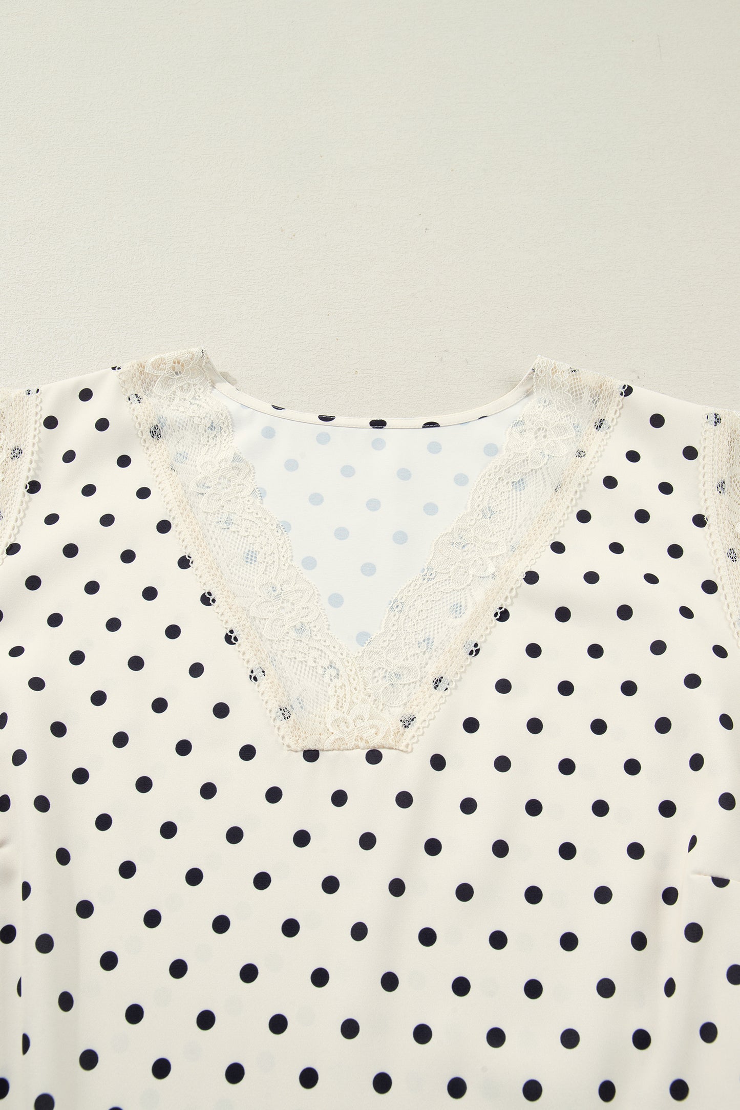 Apricot Plus Size Polka Dot Print Lace Trim V Neck Sleeveless Top
