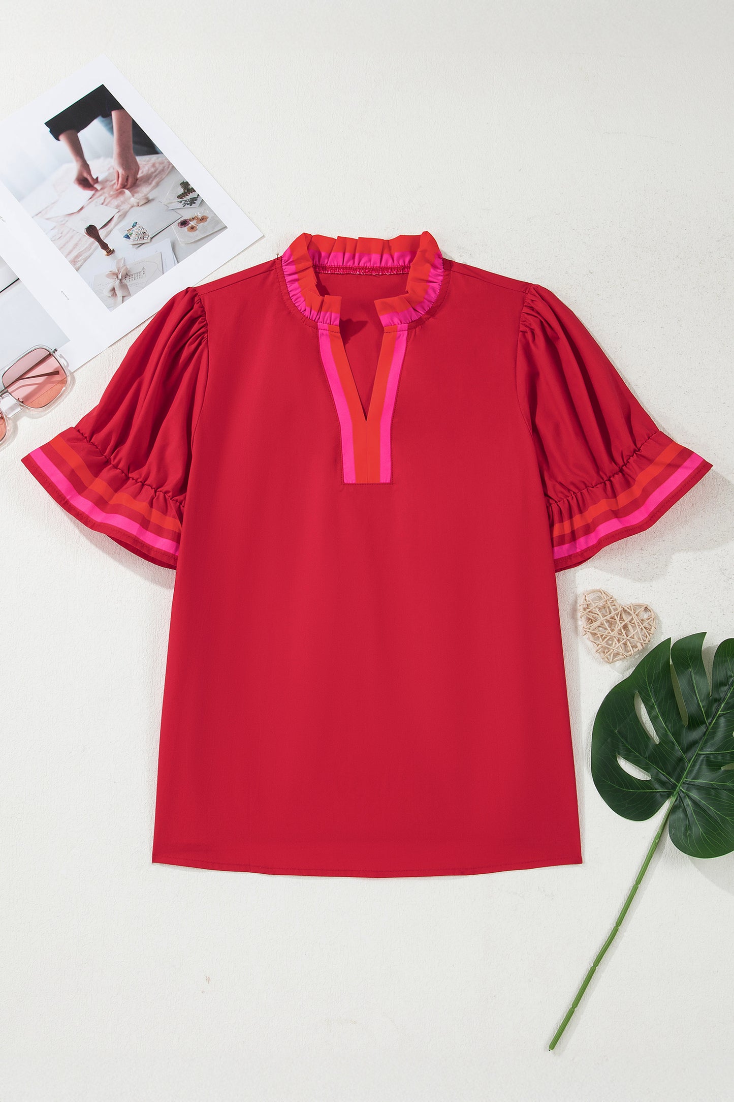 Cherry Pop Ruffle Sleeve Blouse