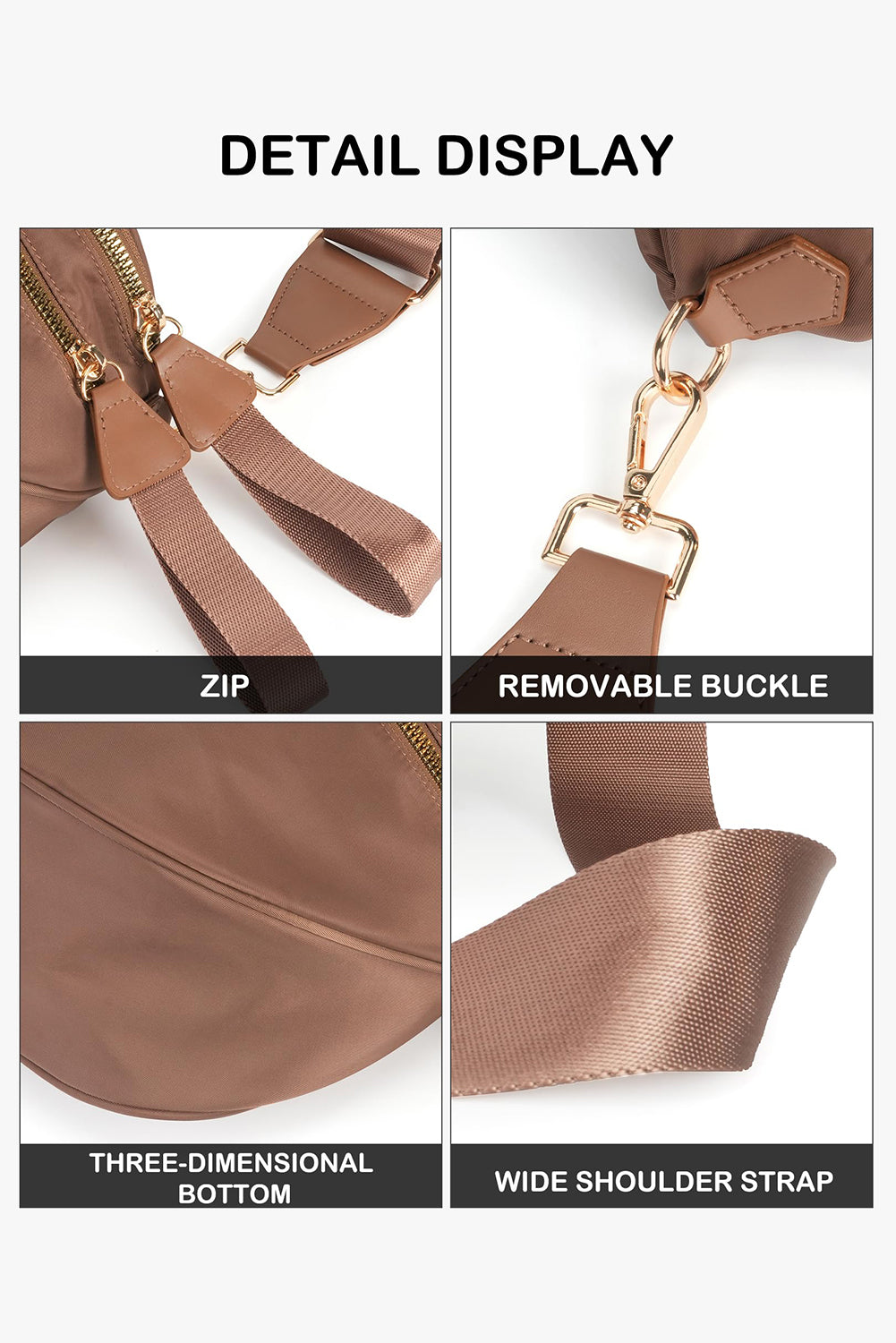 Bright Pink Double Zip Crescent Shape Adjustable Sling Bag