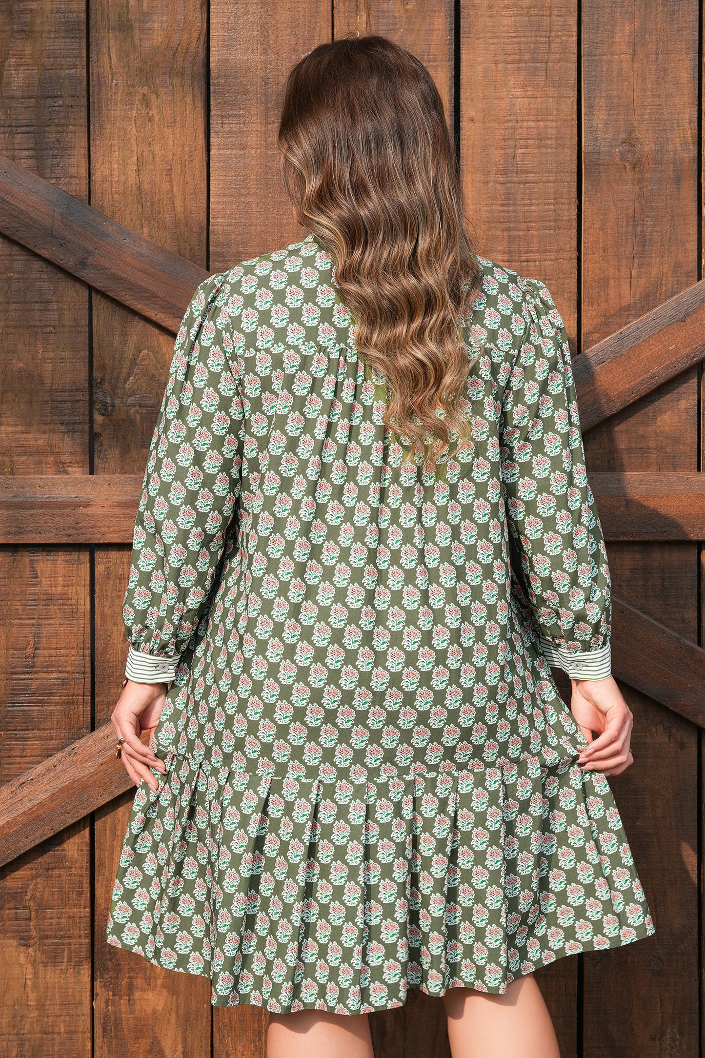 Olive Bloom Tiered Dress