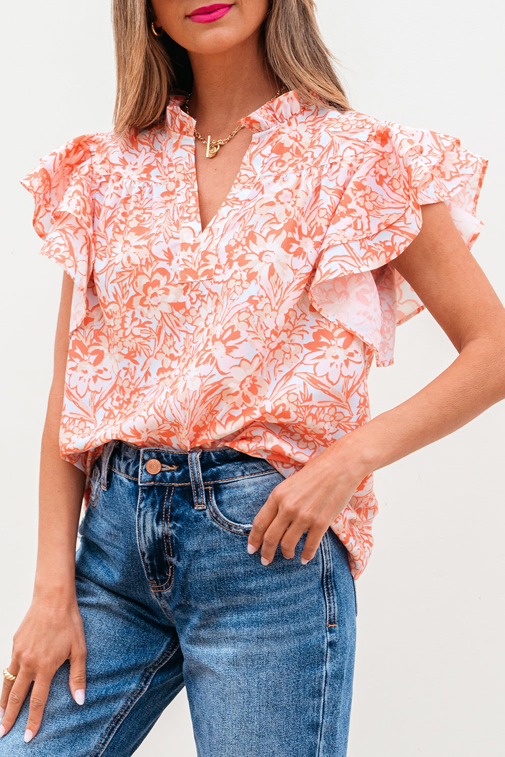The Coral Bloom Ruffle Blouse
